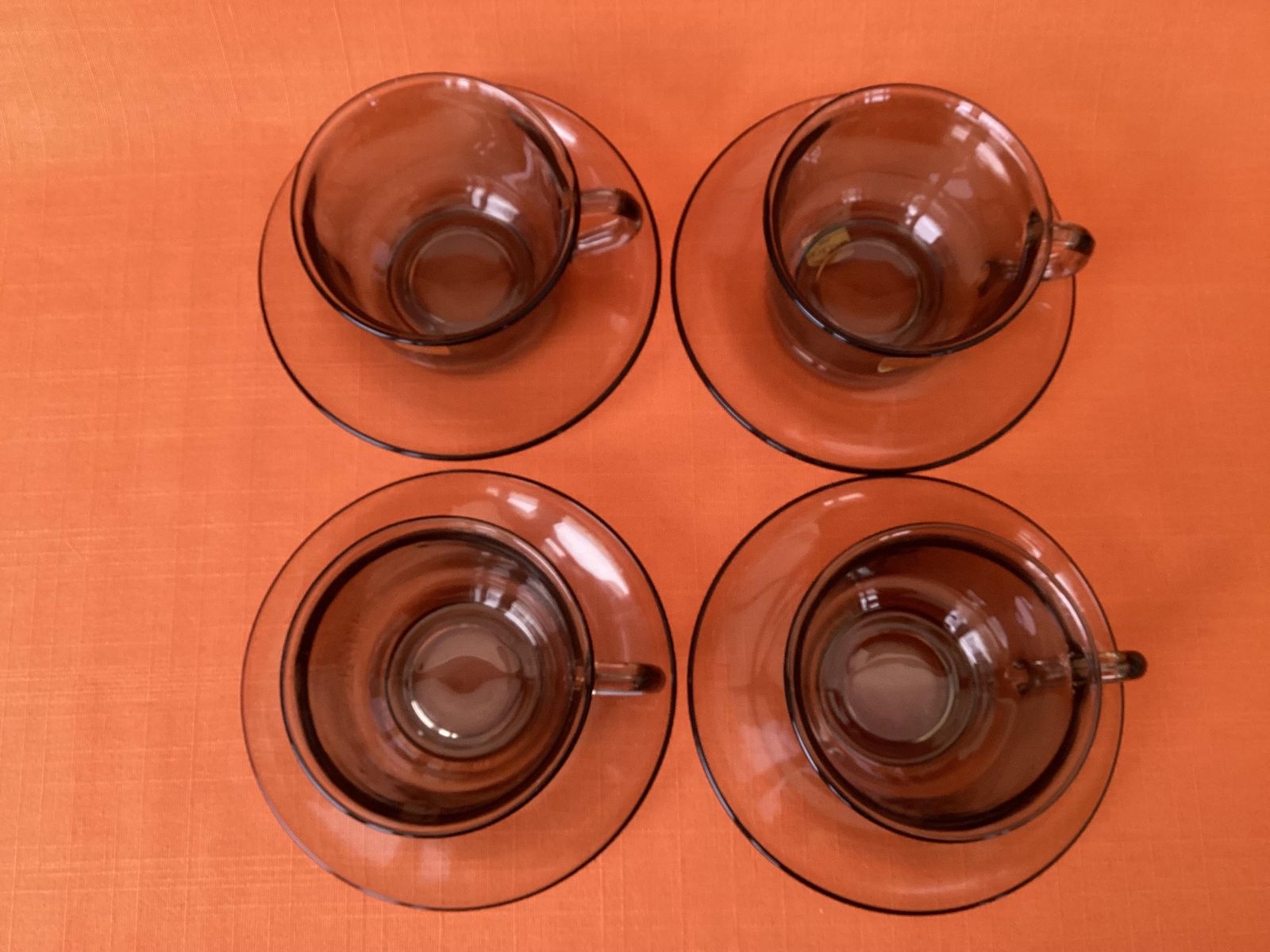 1980s Arcoroc Fumé Smoked Glass Tea Set, Retro French Cups Saucers Plates photo vinterior