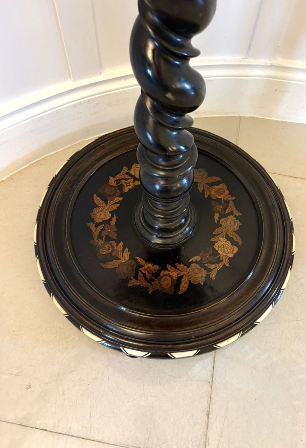 Quality Antique Italian Ebonised And Marquetry Inlaid Pedestal Occasional Centre Table photo vintage
