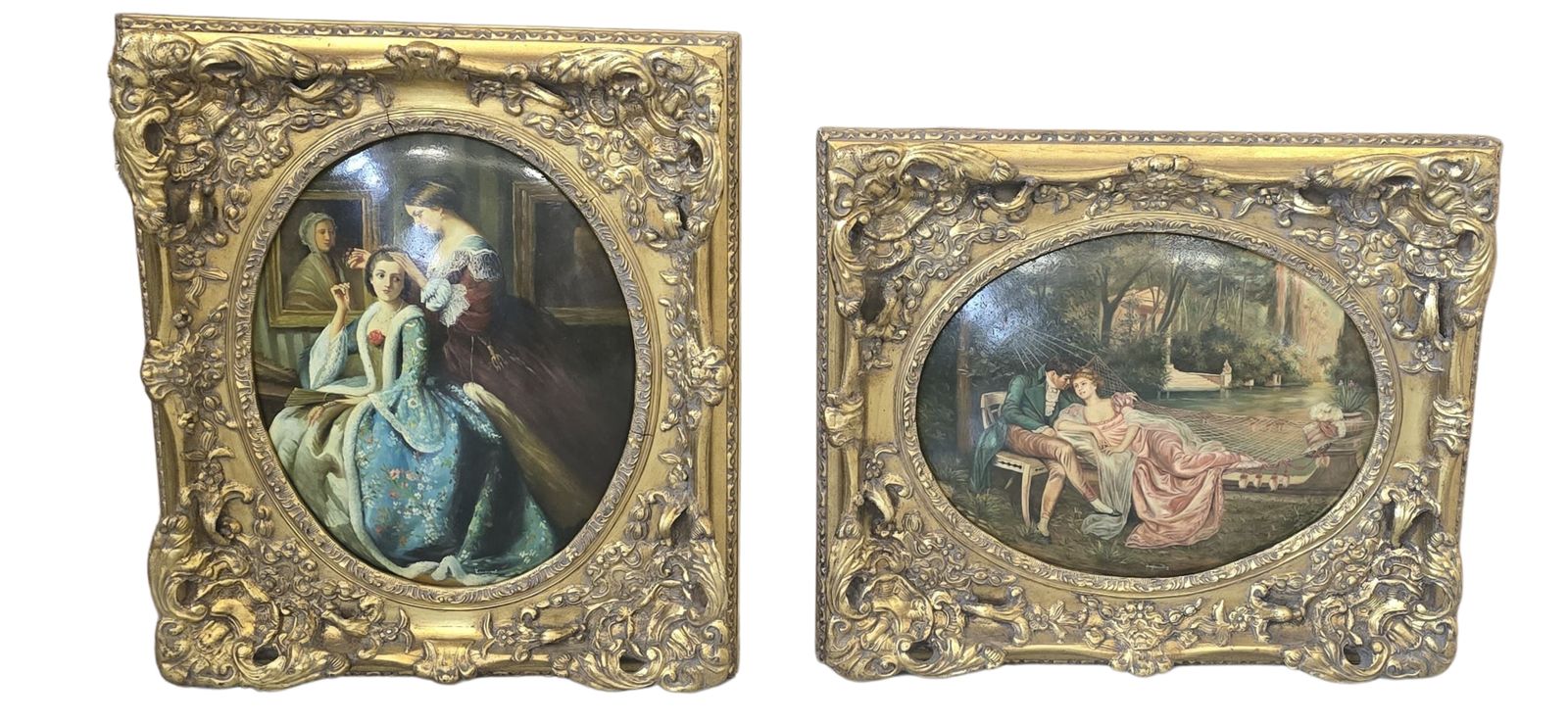 Coppia Di Oli Su Tela D'epoca Scene Galanti Settecentesche Firmati photo Art