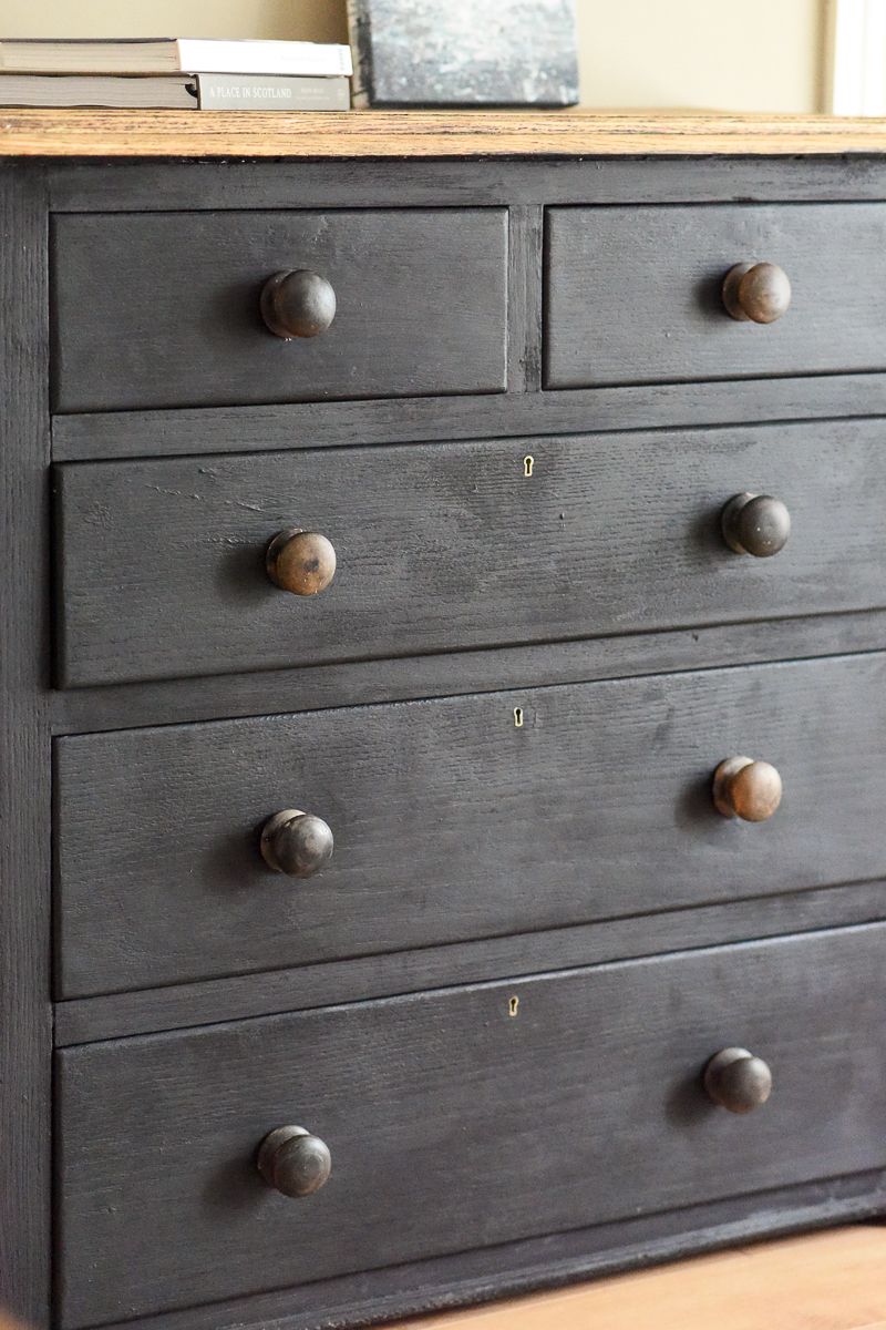 Rustic Black Chest Of Drawers In Oak. photo for sale