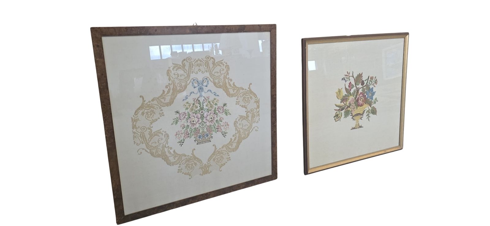 151.35 Coppia Di Quadri Artigianali A Ricamo Stile Classico E Shabby Chic photo
