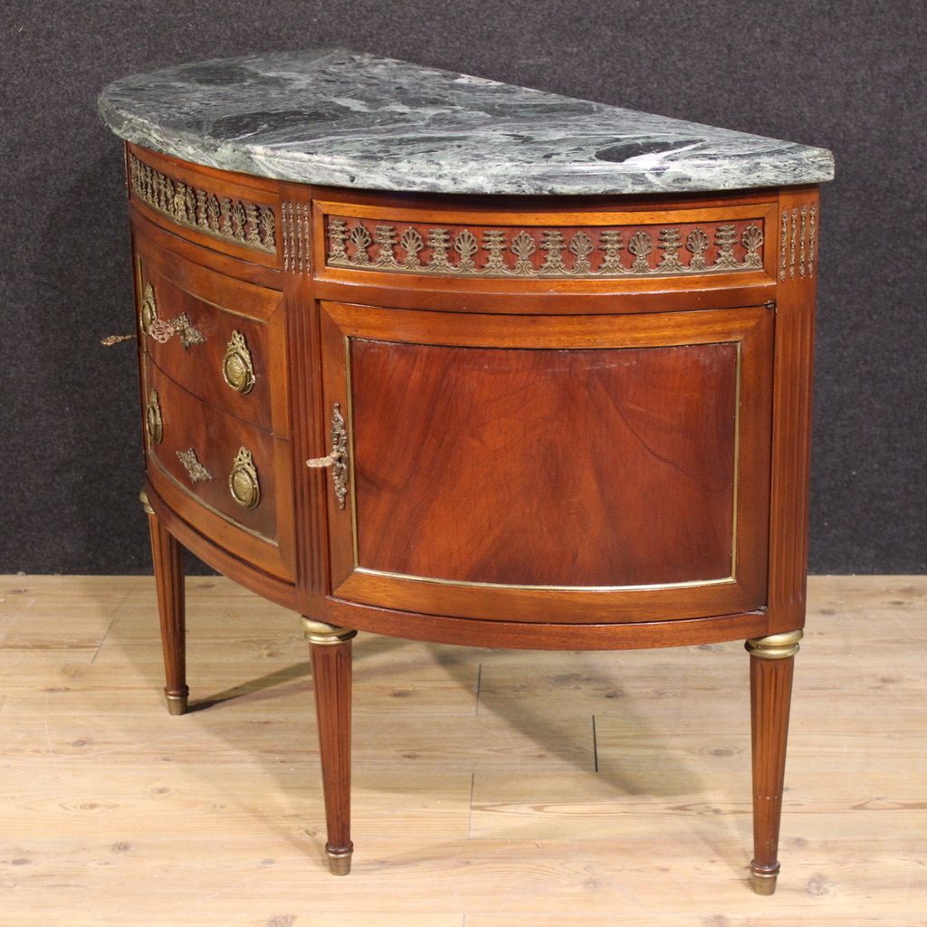 French Louis XVI Style Half Moon Commode With Marble Top photo 4800.0