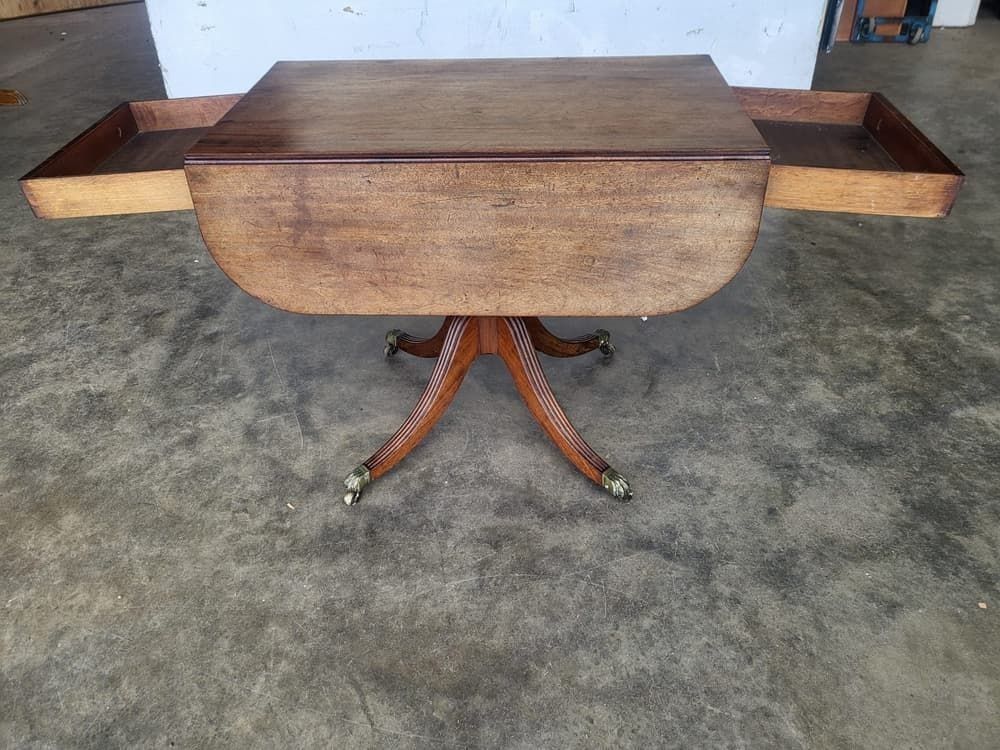 Antique Georgian Pedestal Drop Leaf Occasional Dining Table Drawers photo furniture