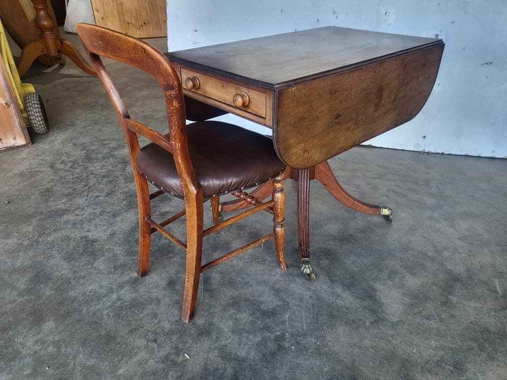 photo for sale Antique Georgian Pedestal Drop Leaf Occasional Dining Table Drawers