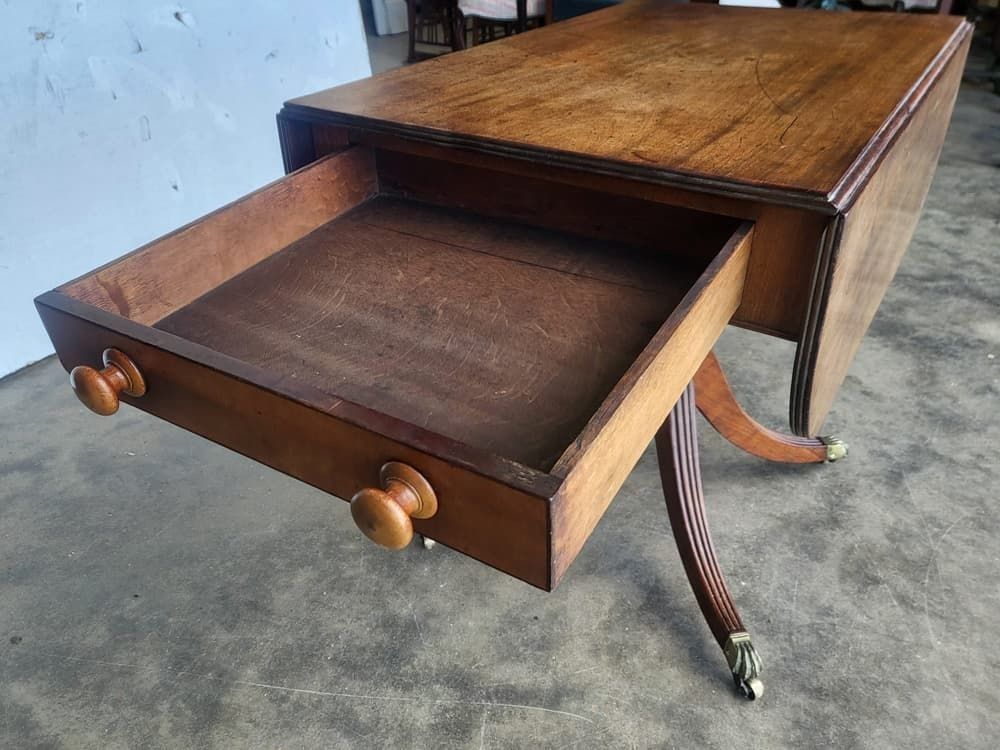 330.0 Antique Georgian Pedestal Drop Leaf Occasional Dining Table Drawers photo