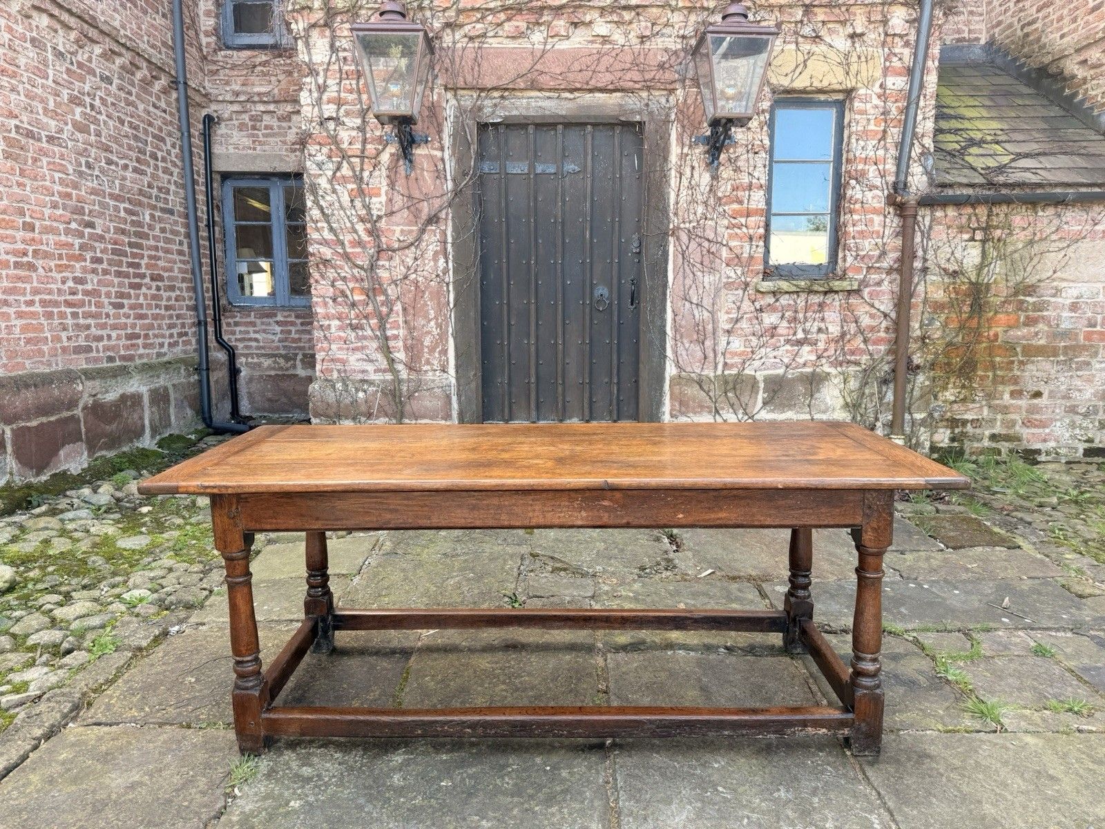 Antique English Country Rustic Farmhouse Refectory  Kitchen Dining Table C1850 photo furniture