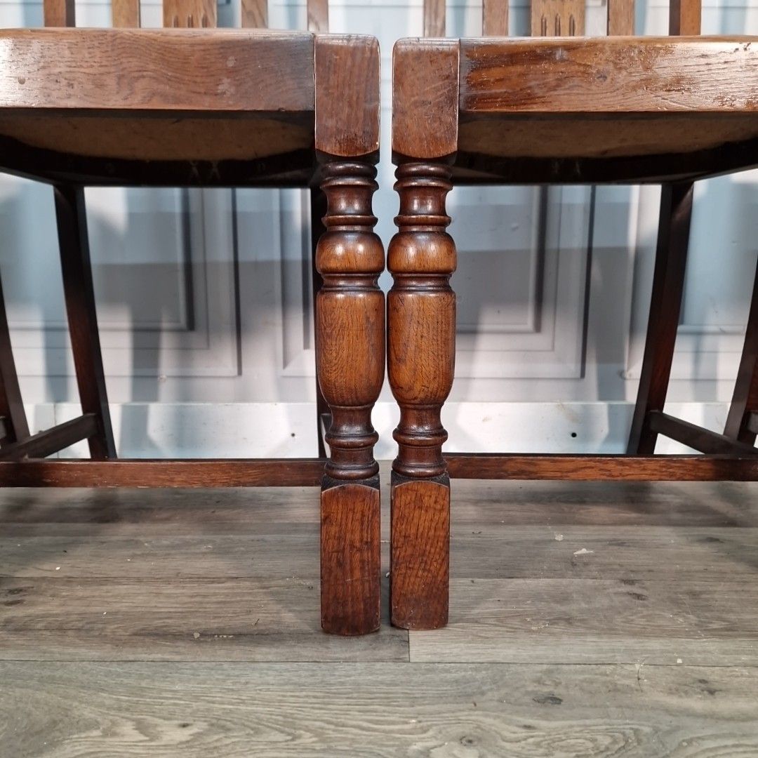 photo buy Vintage Oak Dining Chairs Set 4 Solid Wooden Slat Back Faux Leather Seats