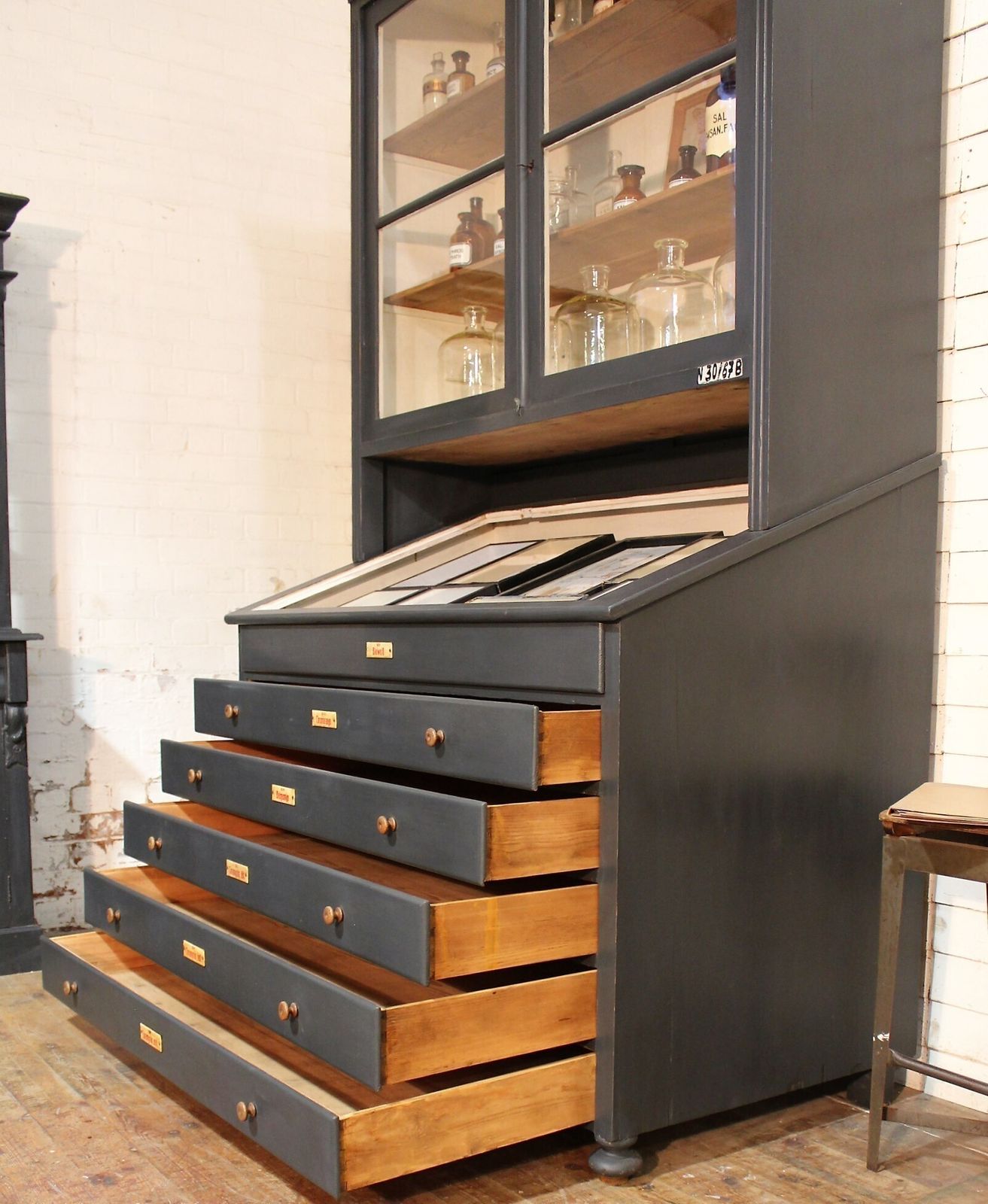 photo furniture Large Old Painted German Chemists/Pharmacy/Shop Display Cabinet Multi Drawer