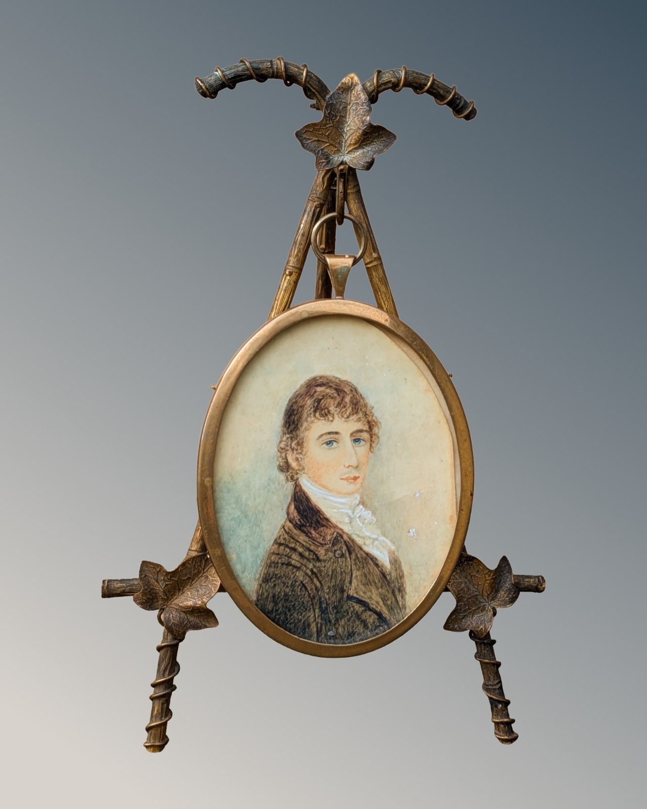 Miniature Portrait On Gilt Metal Stand Earl Of Thanet
