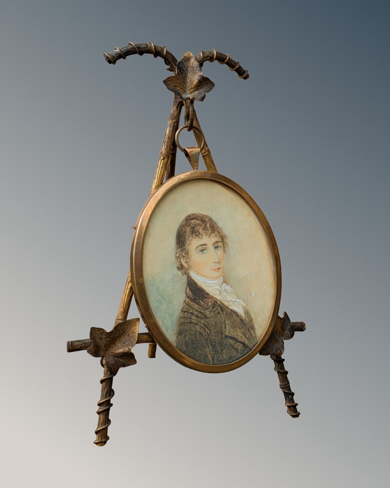 Miniature Portrait On Gilt Metal Stand Earl Of Thanet photo for sale