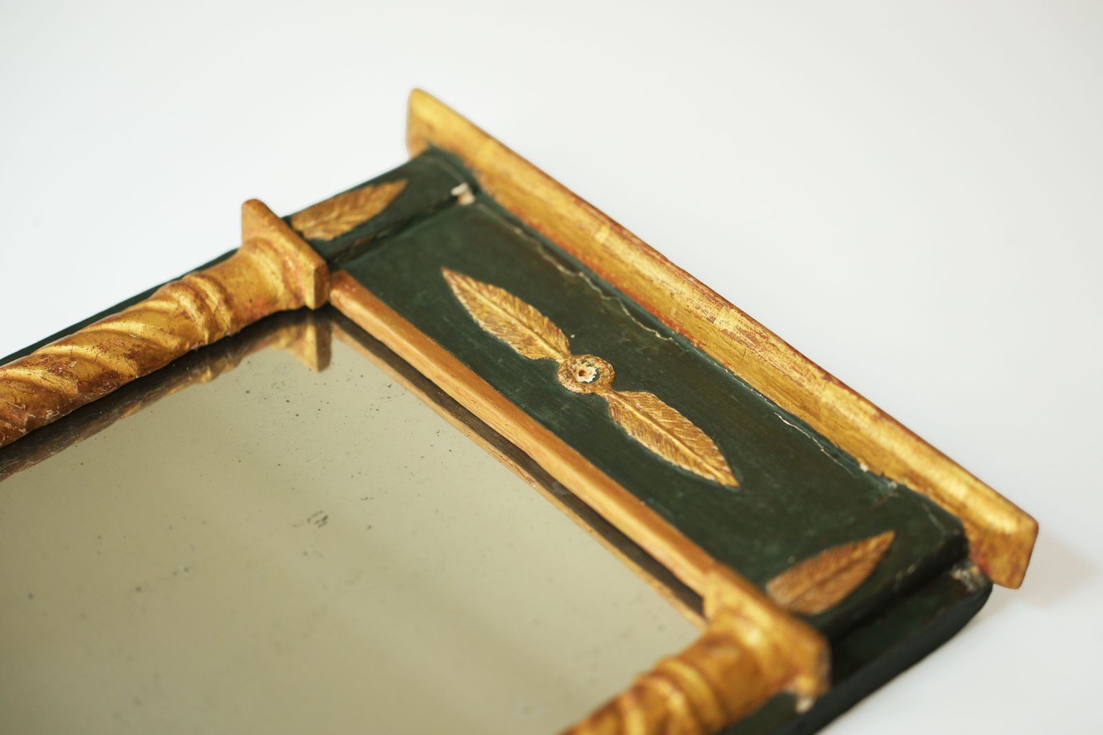 Rectangular Mirror In Green Lacquered & Gilded Wood, 19th Century French Empire Period photo vintage