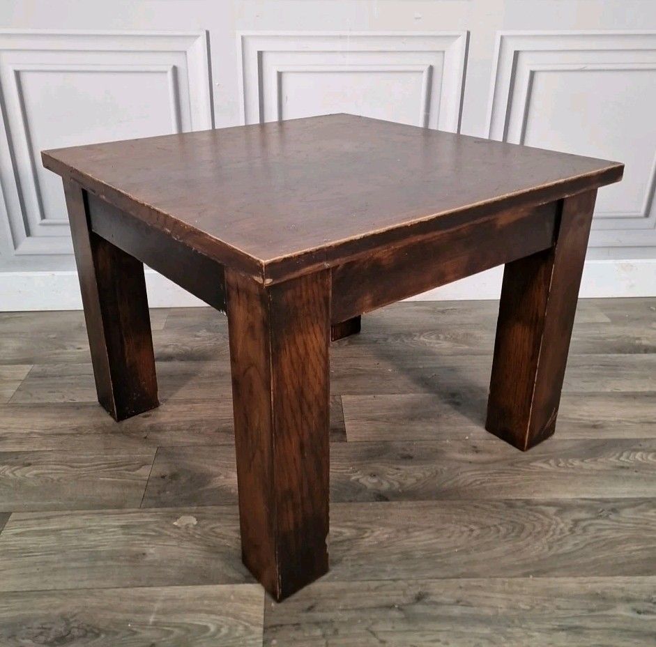 Vintage Coffee Side Table Rustic Wooden Chunky Farmhouse Style Retro Square