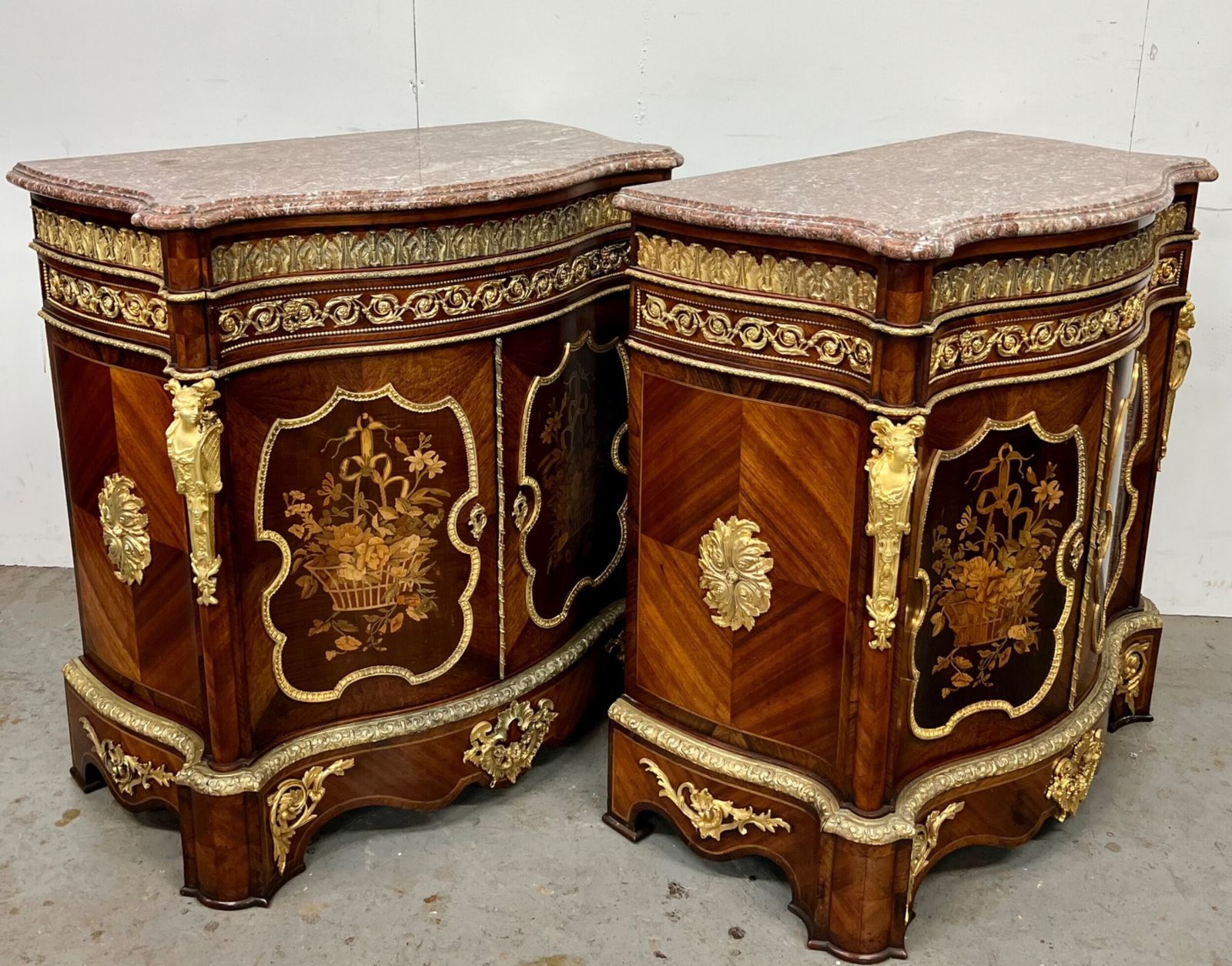 Superb Pair Of Kingwood, Marquetry & Ormolu Mounted Side Cabinets