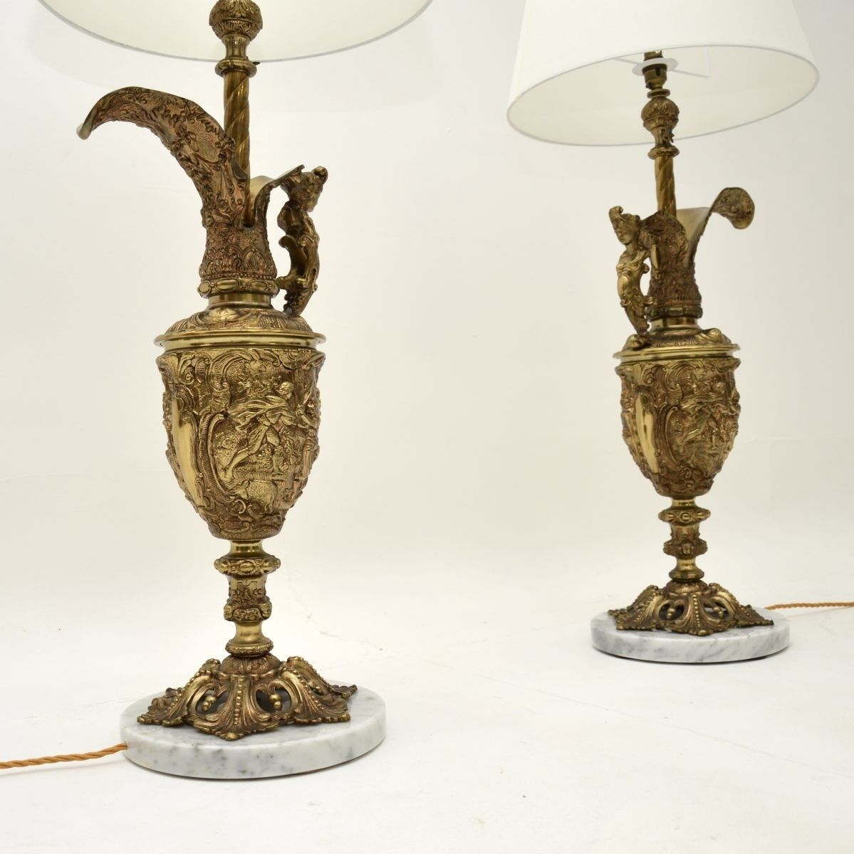 Pair Of Antique French Gilt Metal And Marble Table Lamps photo furniture