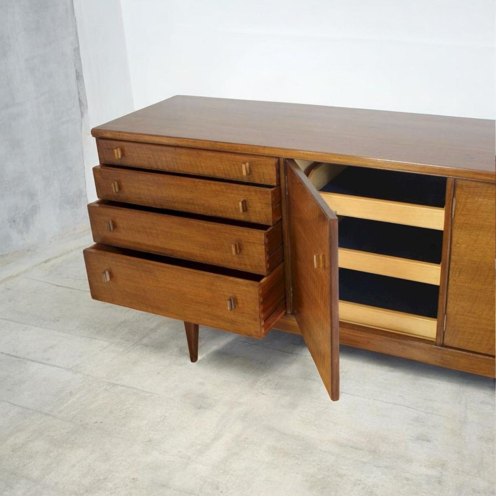Mid Century Long Sideboard In Walnut photo vinterior