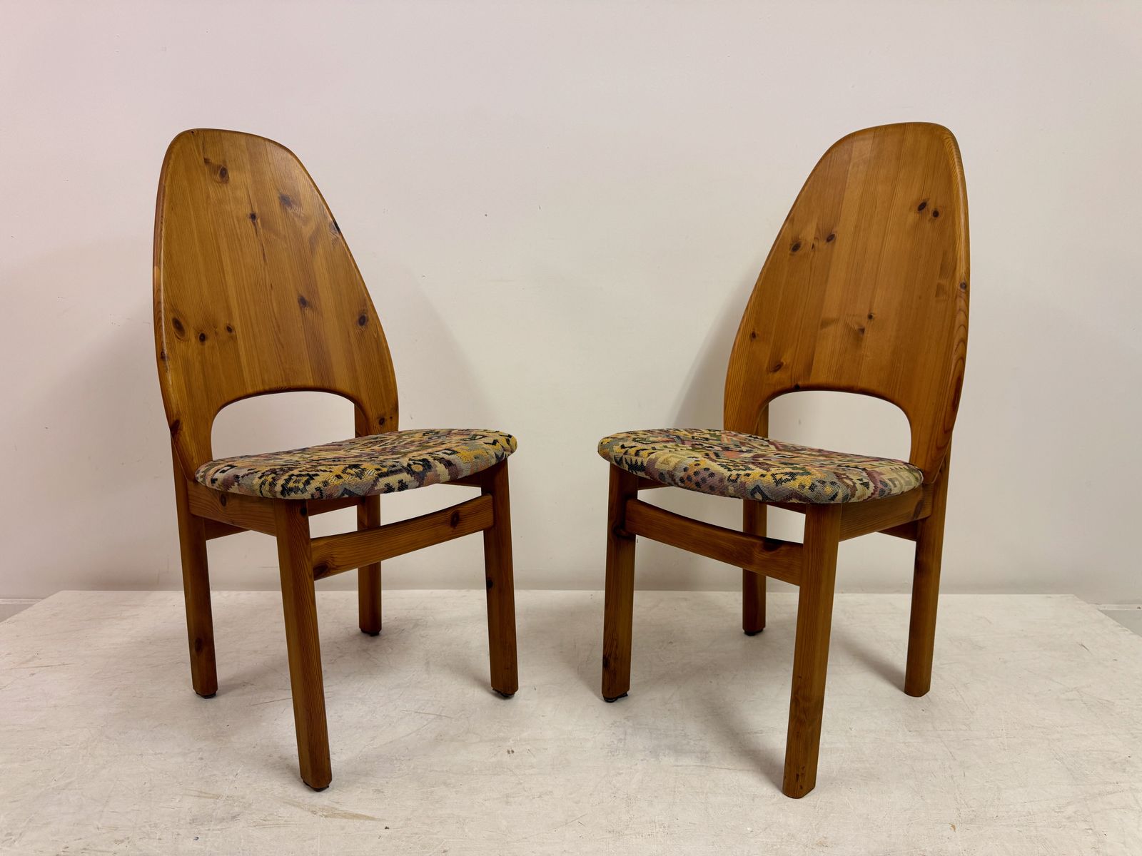 Furniture Set Of Six Danish High Back Pine Dining Chairs By Niels Koefod For Glostrup photo