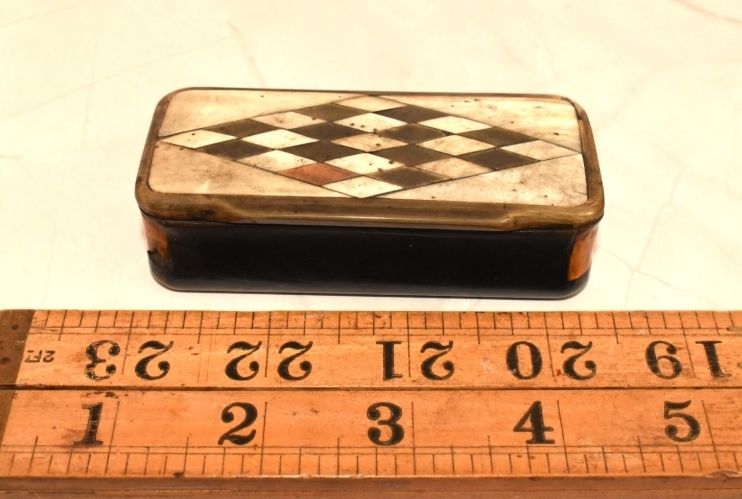 Georgian Horn Snuff Box Parquetry Lid, George III, 1806 photo vintage