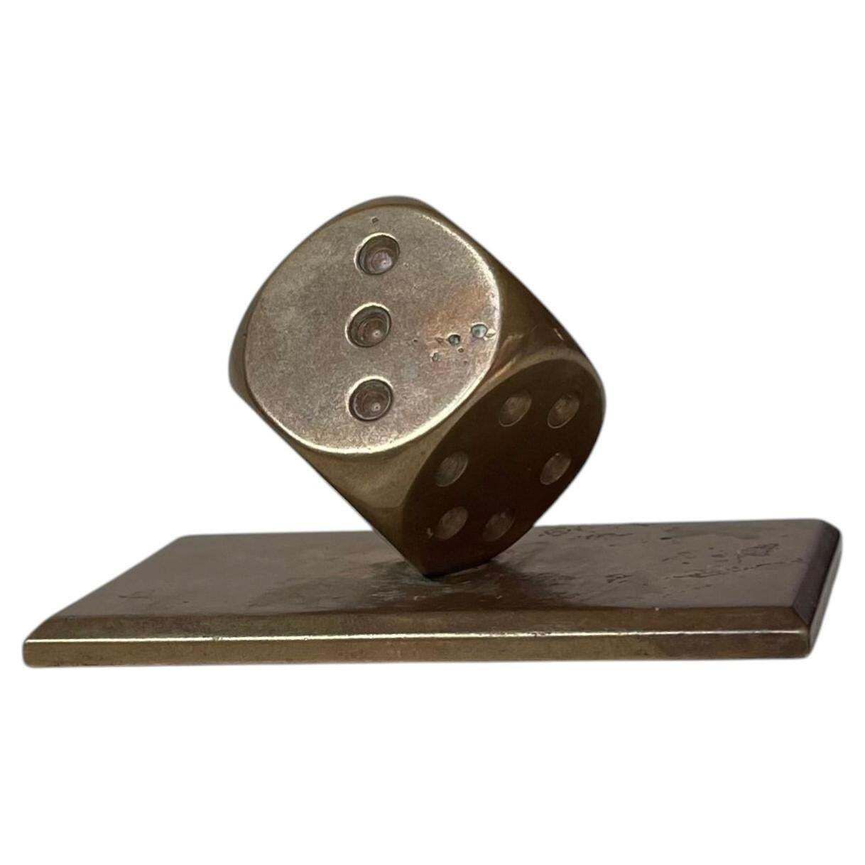 Art Deco Desk Sculpture Or Paperweight Of Dice In Bronze, 1930s