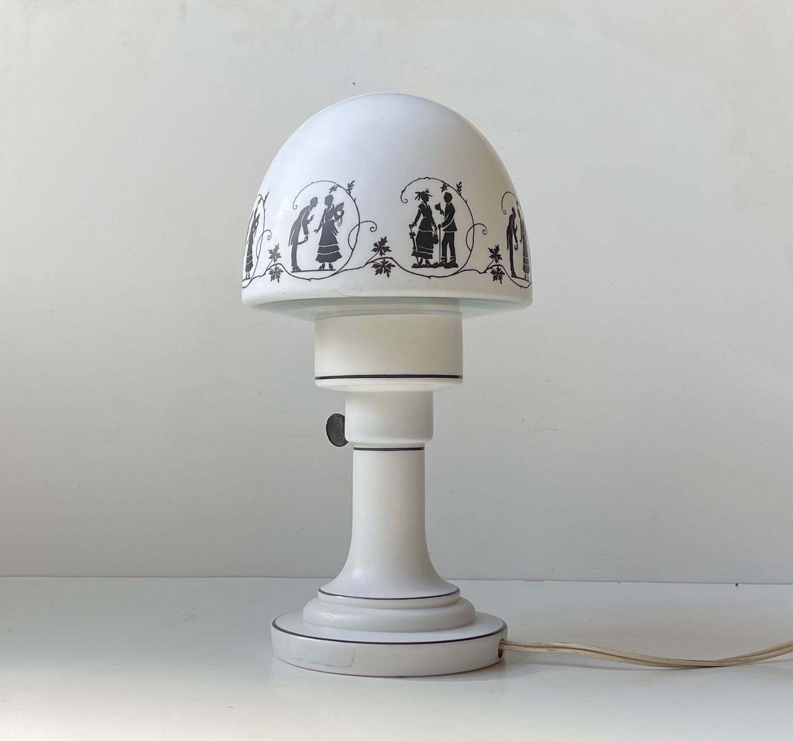 Parisian Art Deco Milk Glass Table Lamp W. Romantic Silhuets, 1920s photo furniture