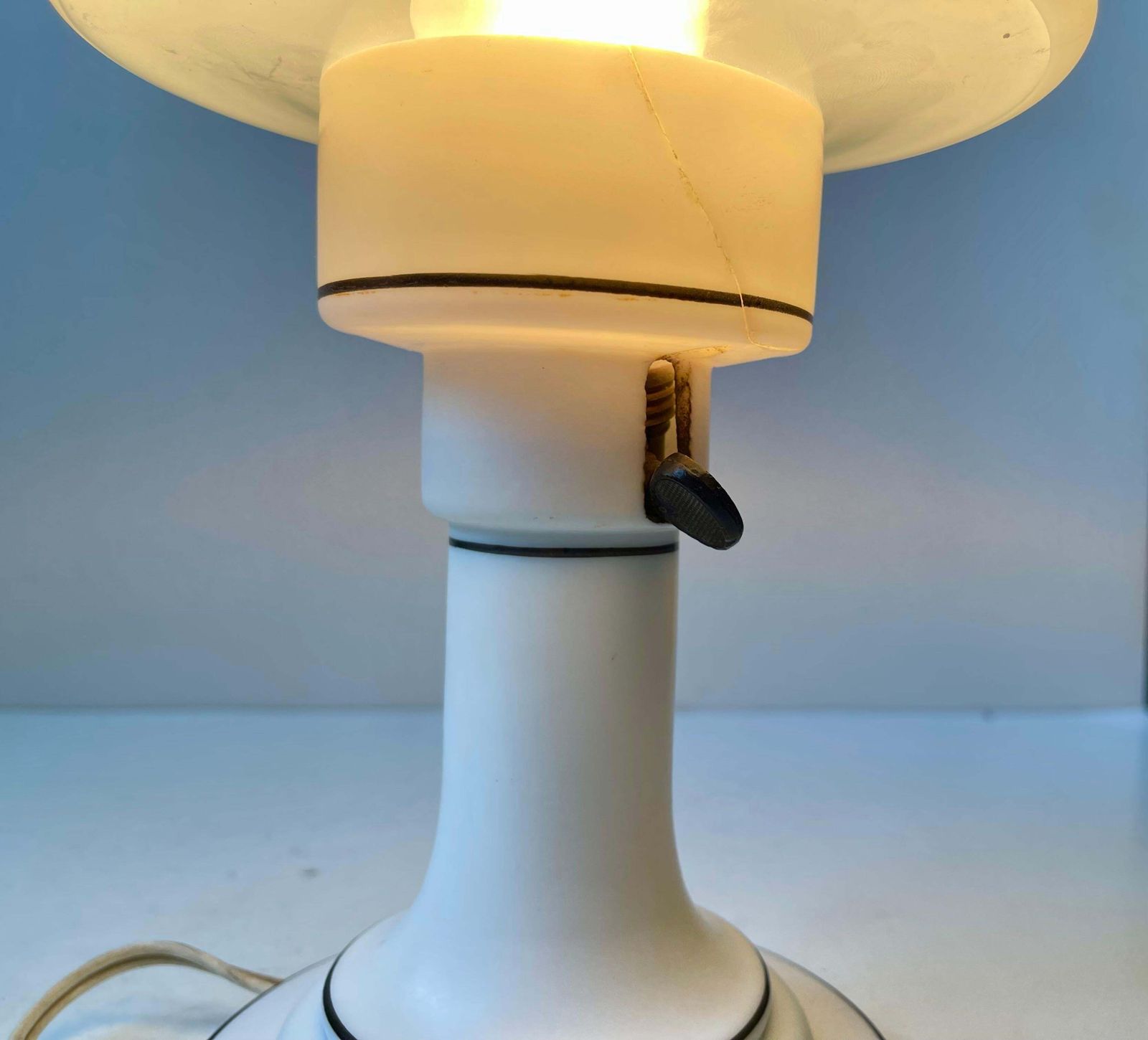 Lighting Parisian Art Deco Milk Glass Table Lamp W. Romantic Silhuets, 1920s photo