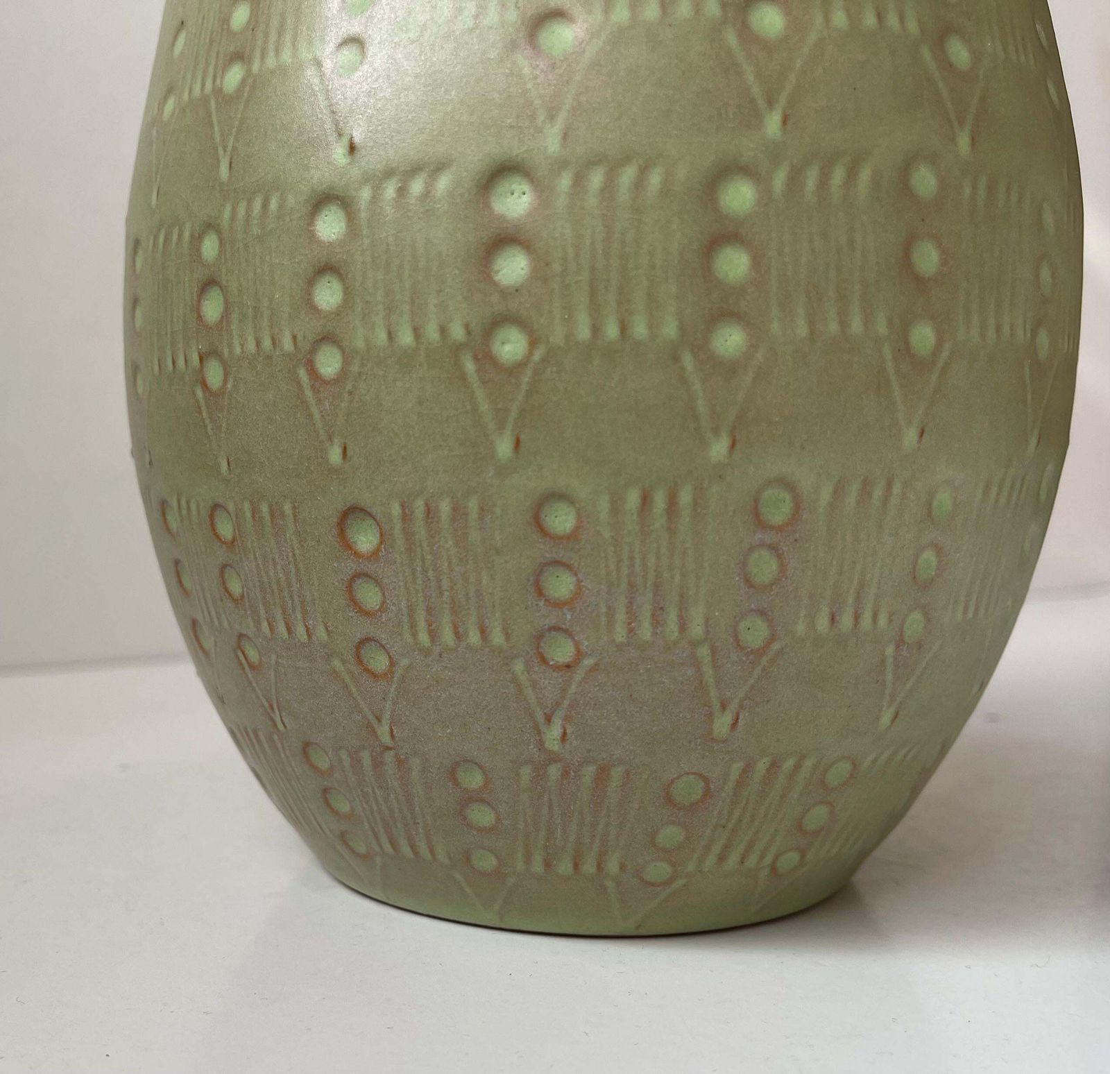 Ovoid Ceramic Vase In Green Glaze In The Style Of Anna Lisa Thomson photo Home Decor