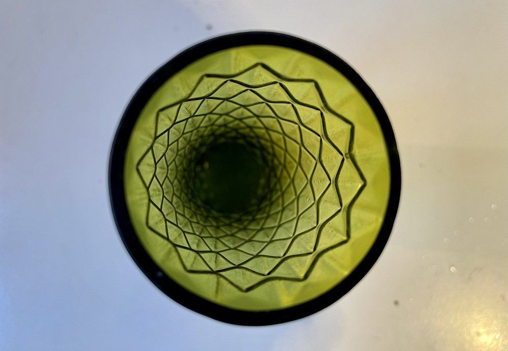 French Art Deco Geometric Green Glass Vase, 1950s photo Home Decor