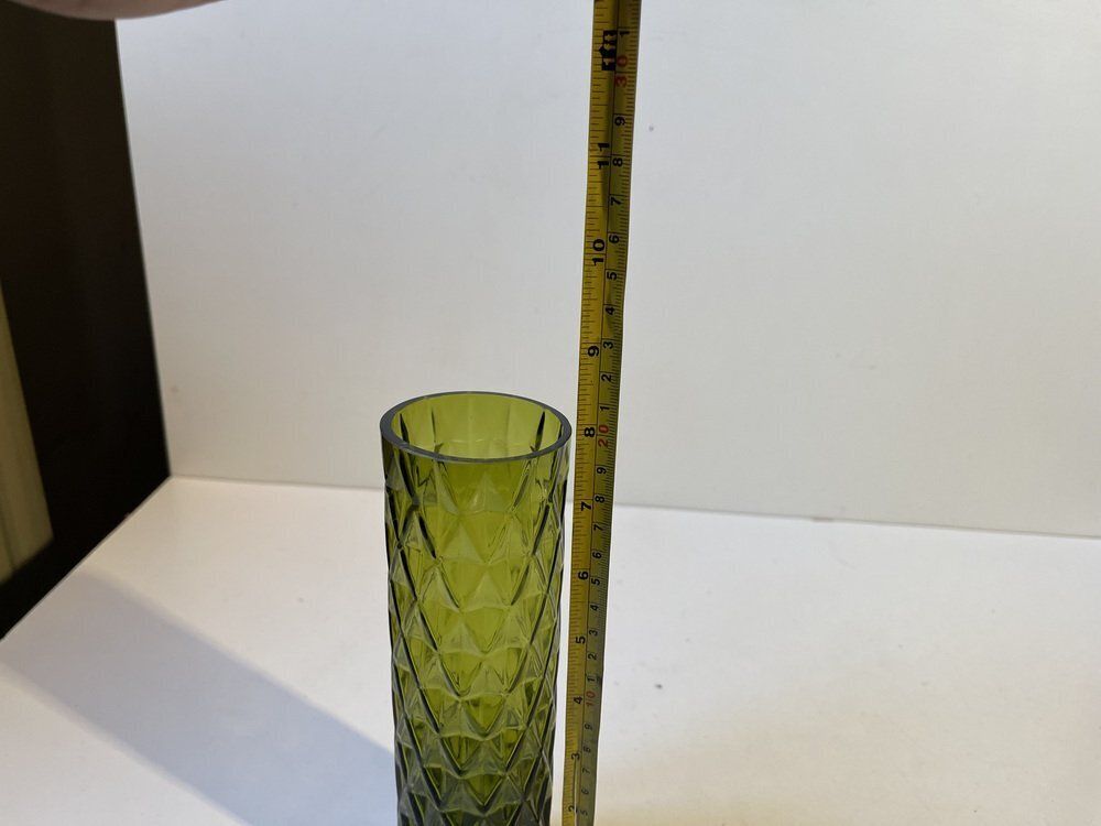 French Art Deco Geometric Green Glass Vase, 1950s photo buy
