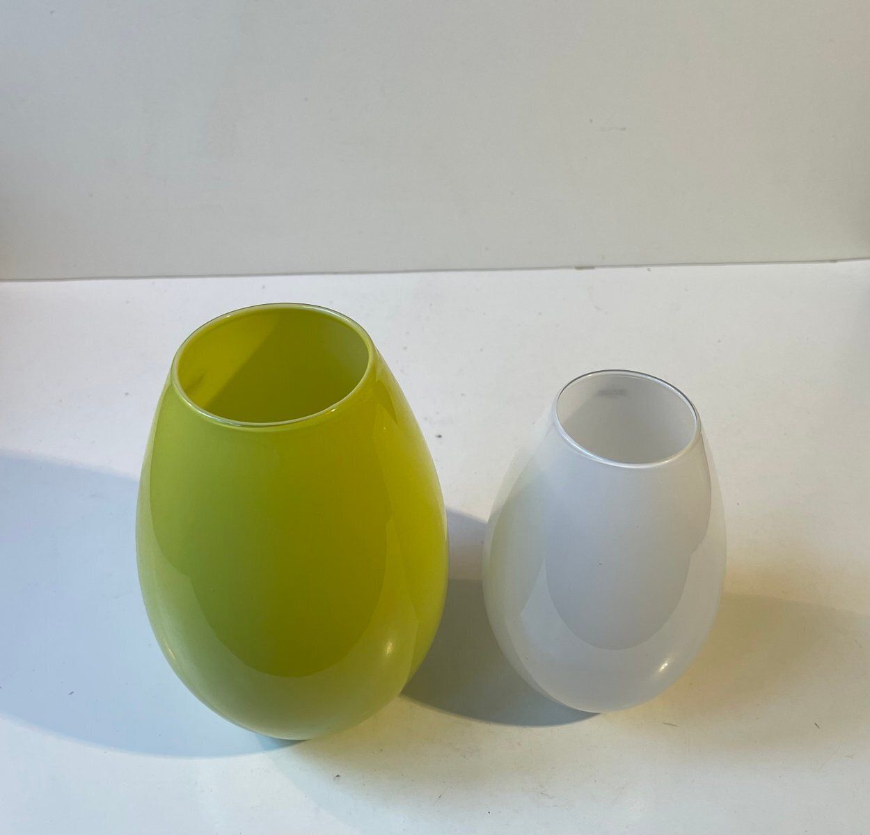 Green And White Glass Cocoon Vases By Peter Svarrer For Holmegaard, Set Of 2 photo Home Decor