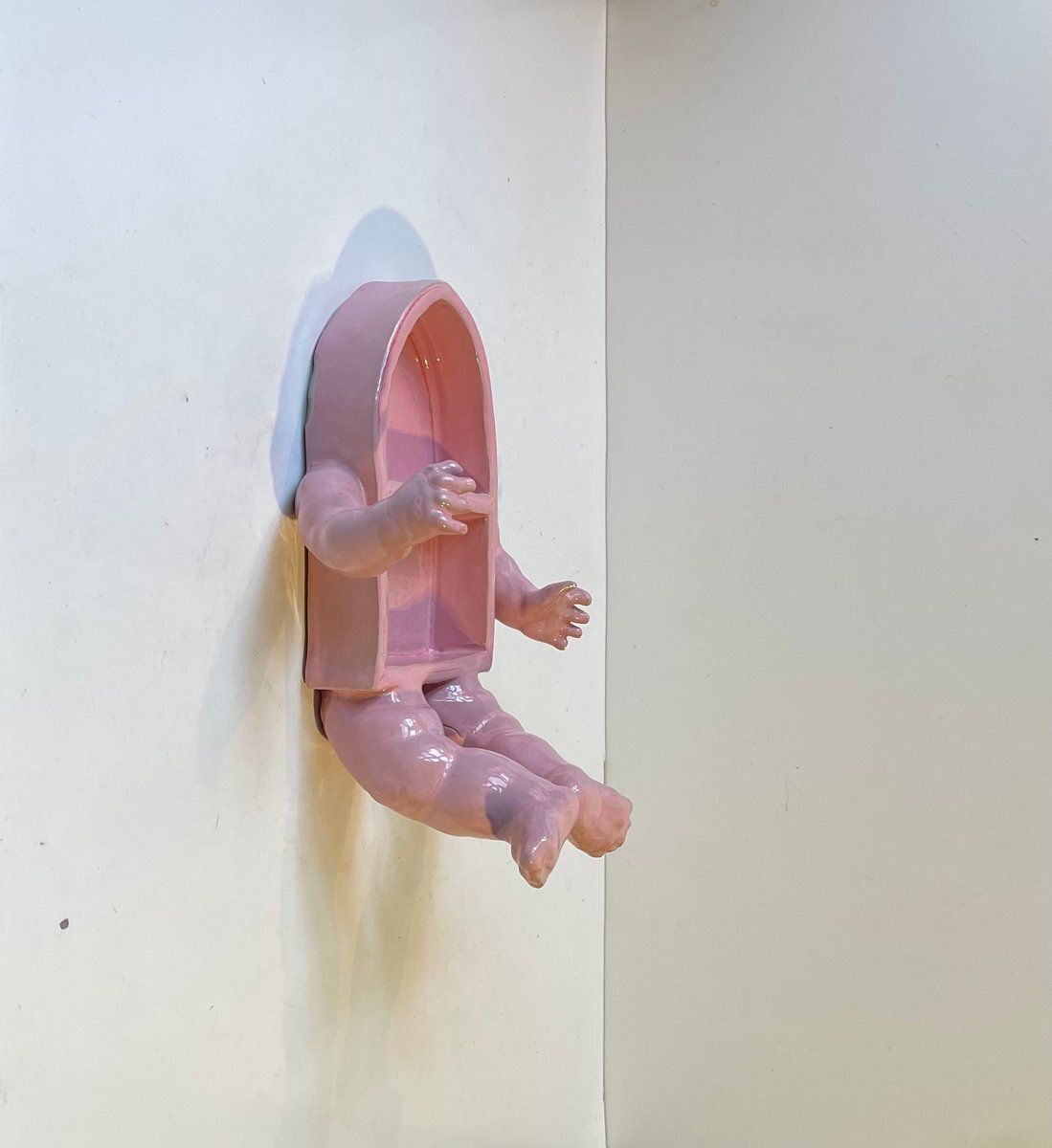 Surrealist Baby Body Vanity Shelf In Pink Glazed Ceramic, 2000s