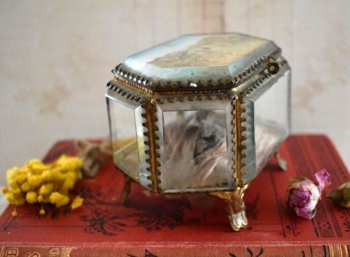 photo for sale Antique French Ormolu Glass Jewellery Casket With Le Havre Scene