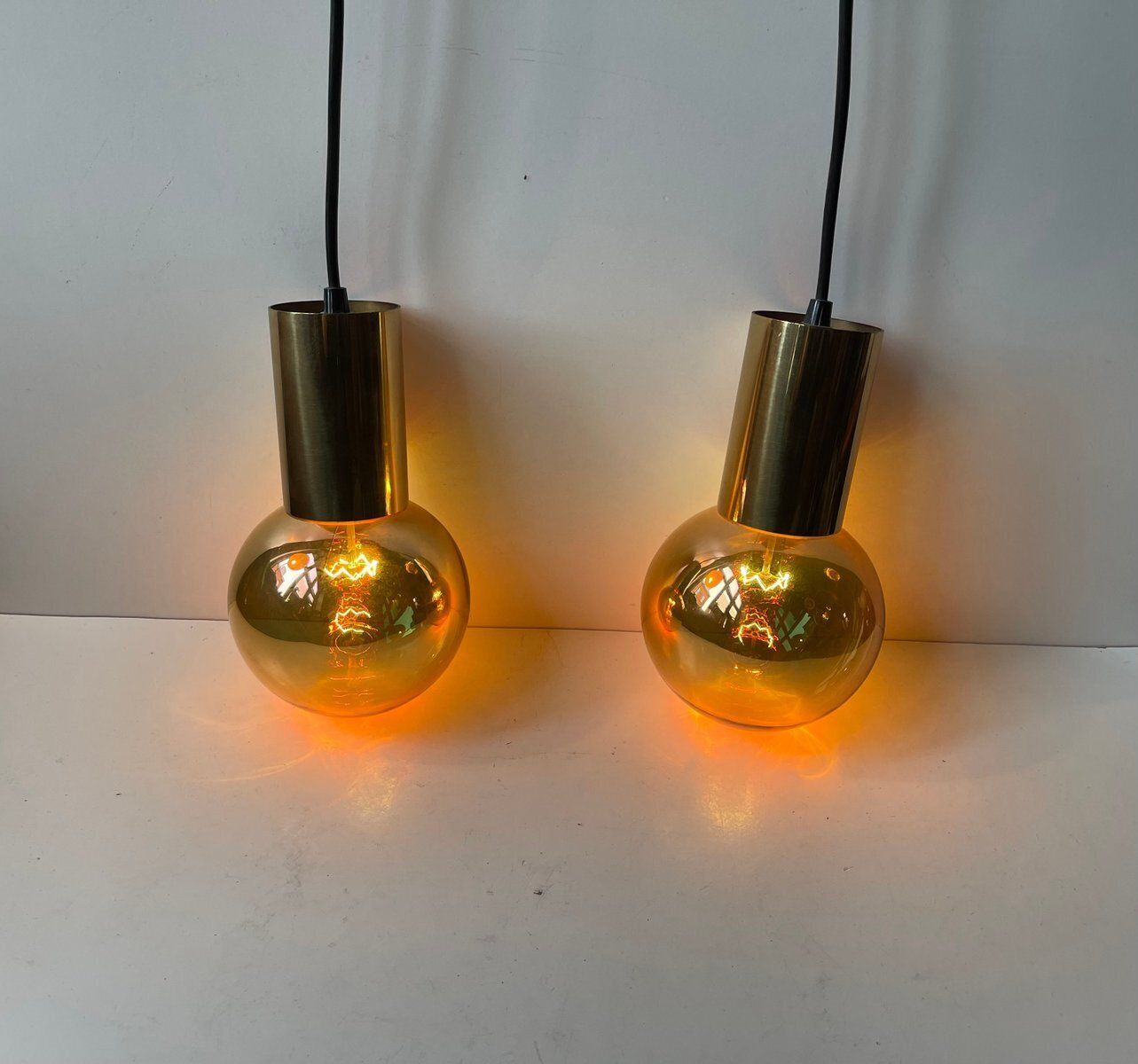 photo furniture Mid Century Modern Spy Ball Pendant Lamps In Brass From Frimann, 1960s, Set Of 2