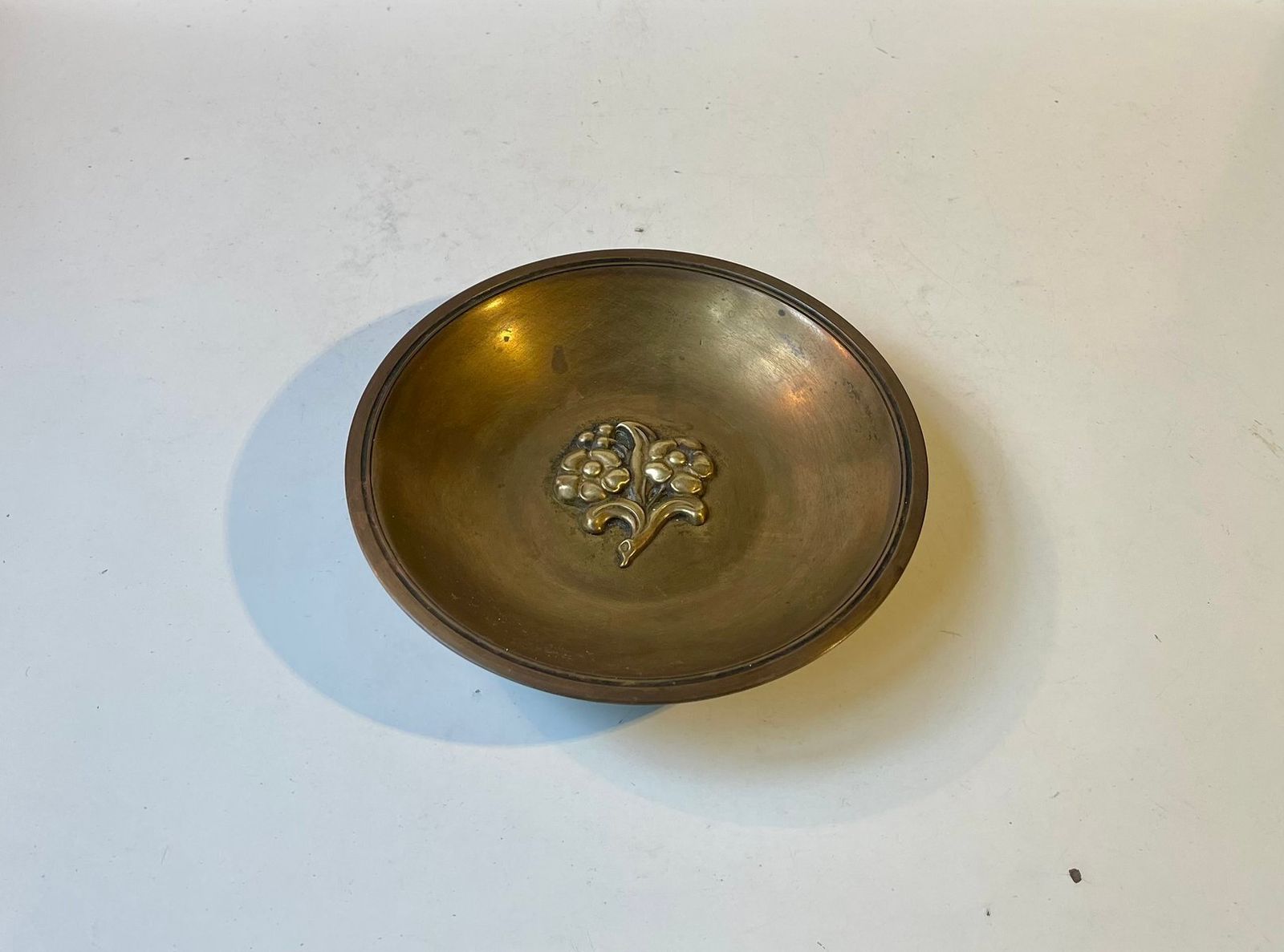 Art Deco Bronze Bowl With Flowers From Njal, Denmark, 1930s photo for sale