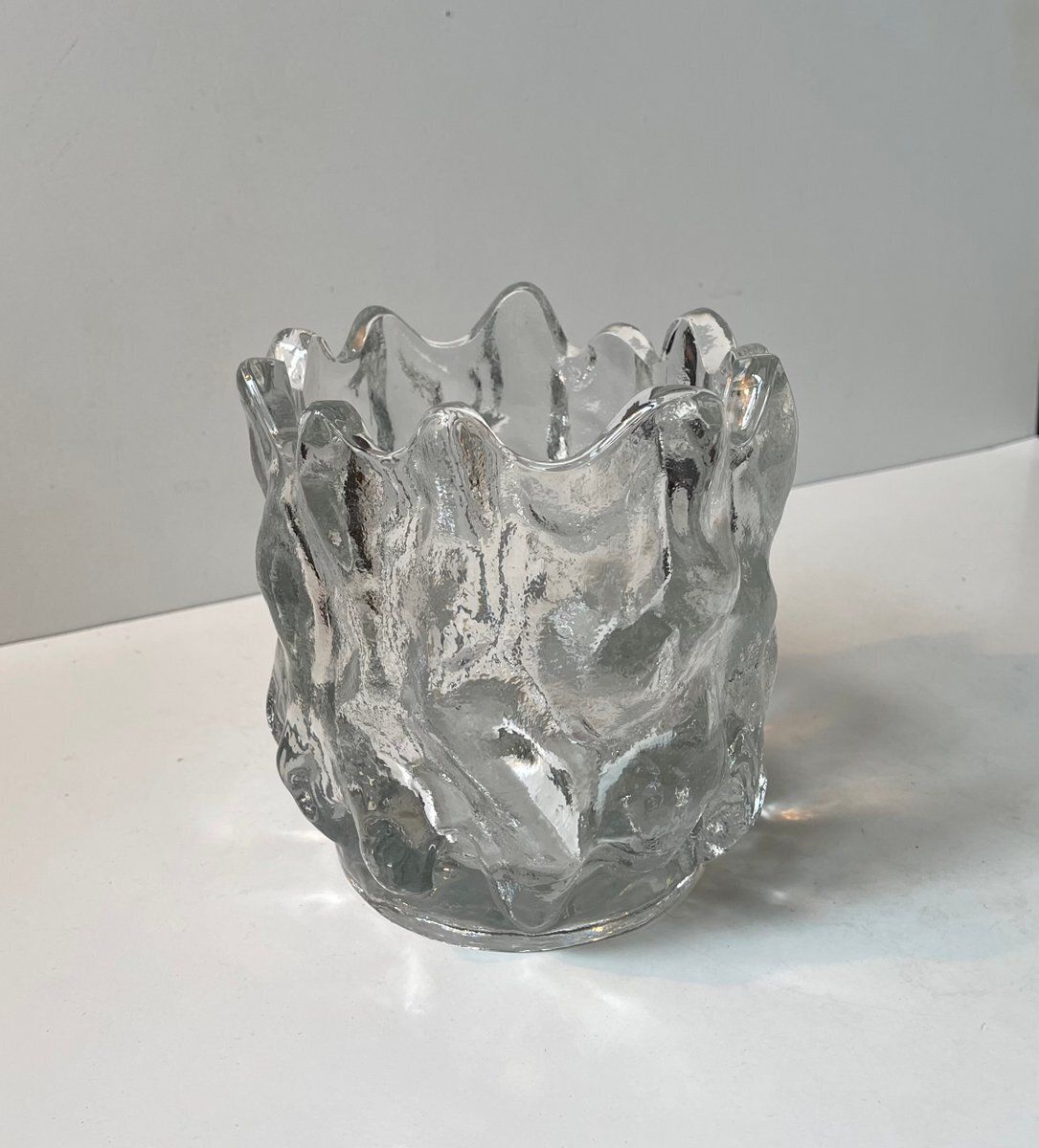 Swedish Modernist Freeform Ice Glass Vase By Göran Wärff For Kosta Boda, 1980s photo for sale