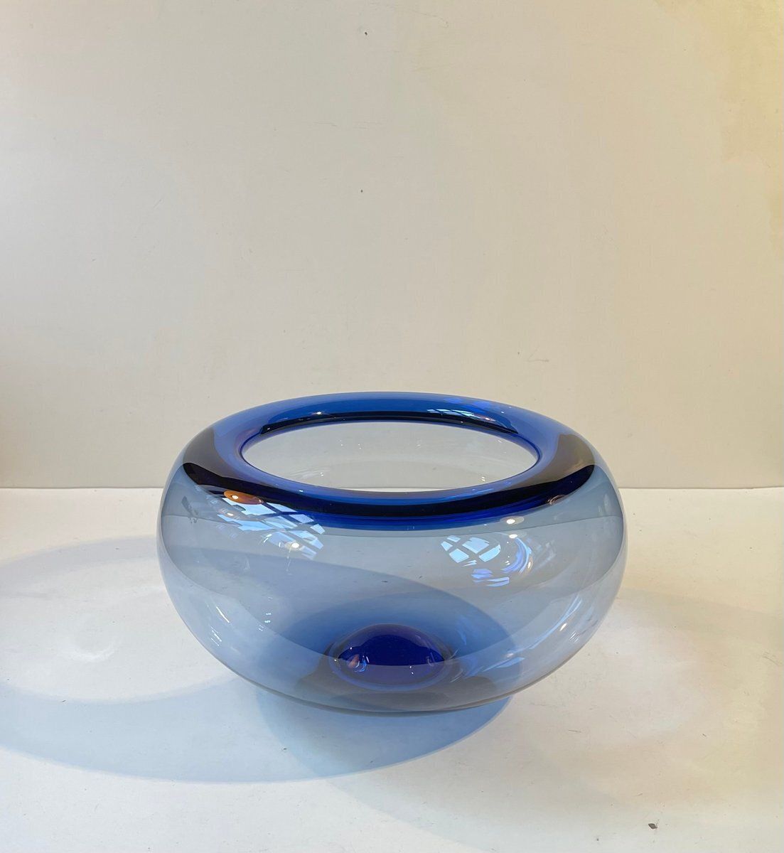 Mid Century Blue Glass Bowl By Per Lütken For Holmegaard, 1970s photo for sale