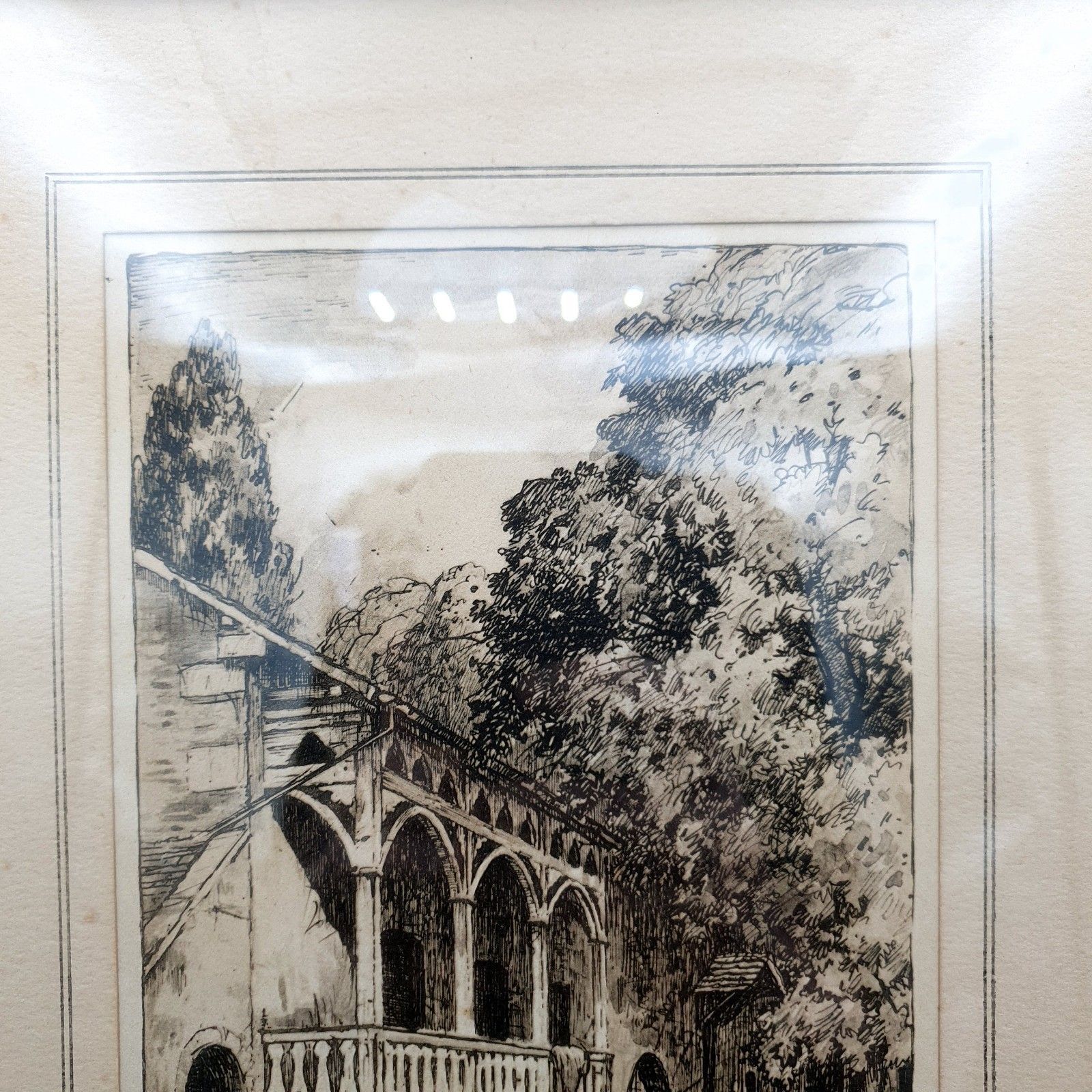 Vintage F. Robson Etching "Guys Cliffe Mill Warwick" Signed Architectural Print photo for sale
