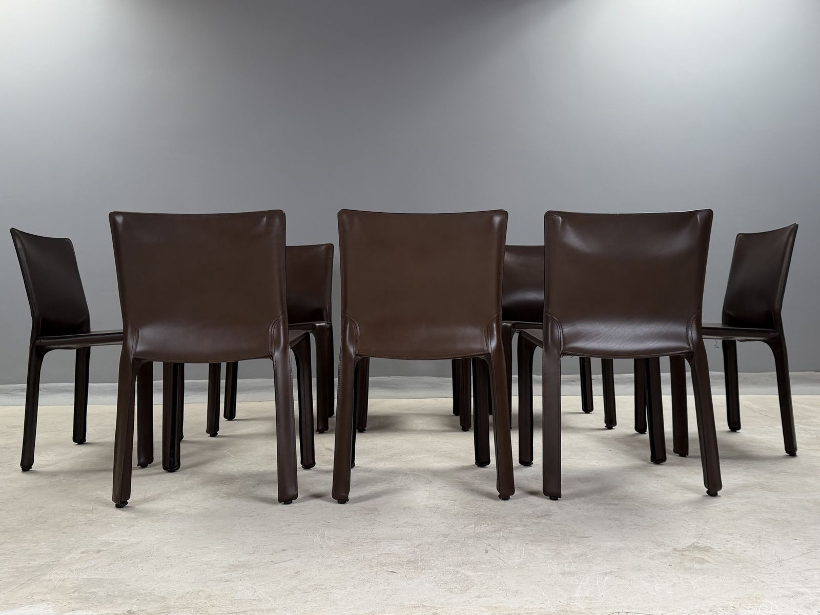 Cassina Cab 412 Dining Chairs By Mario Bellini – Vintage Italian Saddle Brown Leather – Set Of 8 Eight Dining Chairs