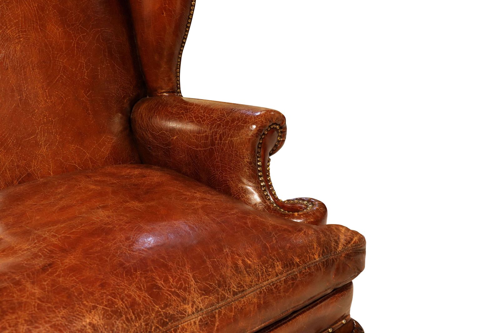 Antique 19th Century Hand Coloured Leather Wing Armchair On Walnut Cabriole Legs photo buy