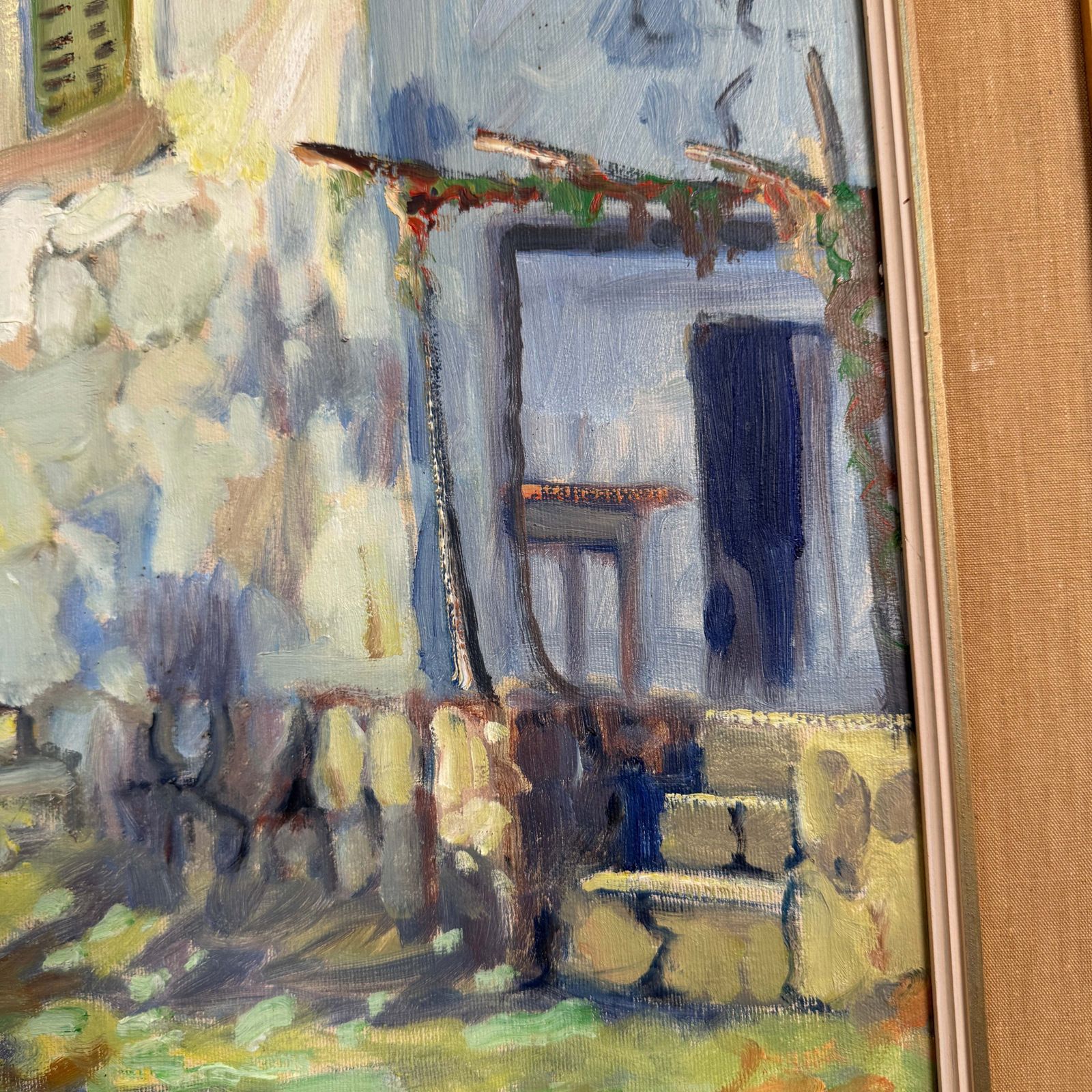 Sunlit Italian Courtyard, 1950s. Large Vintage Oil Painting By Evert Grynning photo for sale