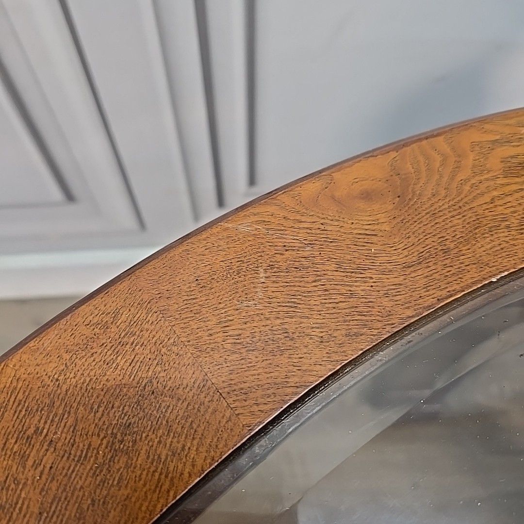 Vintage Oval Coffee Table Glass Top Carved Wooden Side Ming Style Oriental photo vinterior