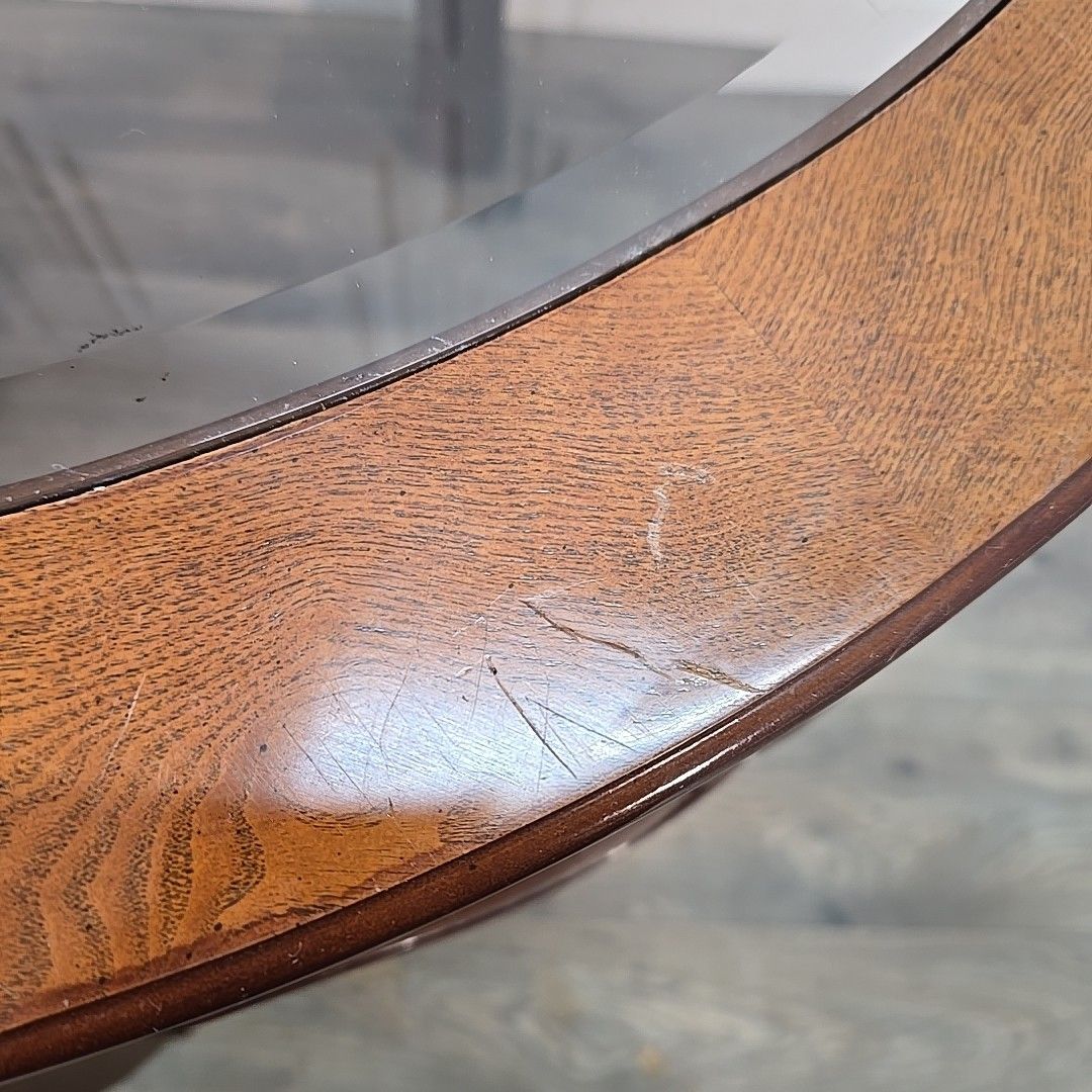 170.0 Vintage Oval Coffee Table Glass Top Carved Wooden Side Ming Style Oriental photo