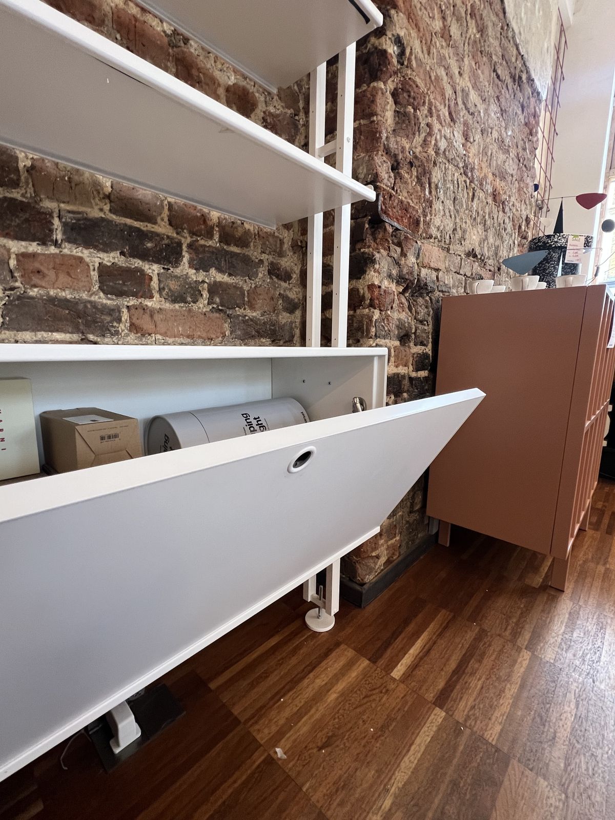 Tension Pole Shelving Unit With Storage photo vinterior