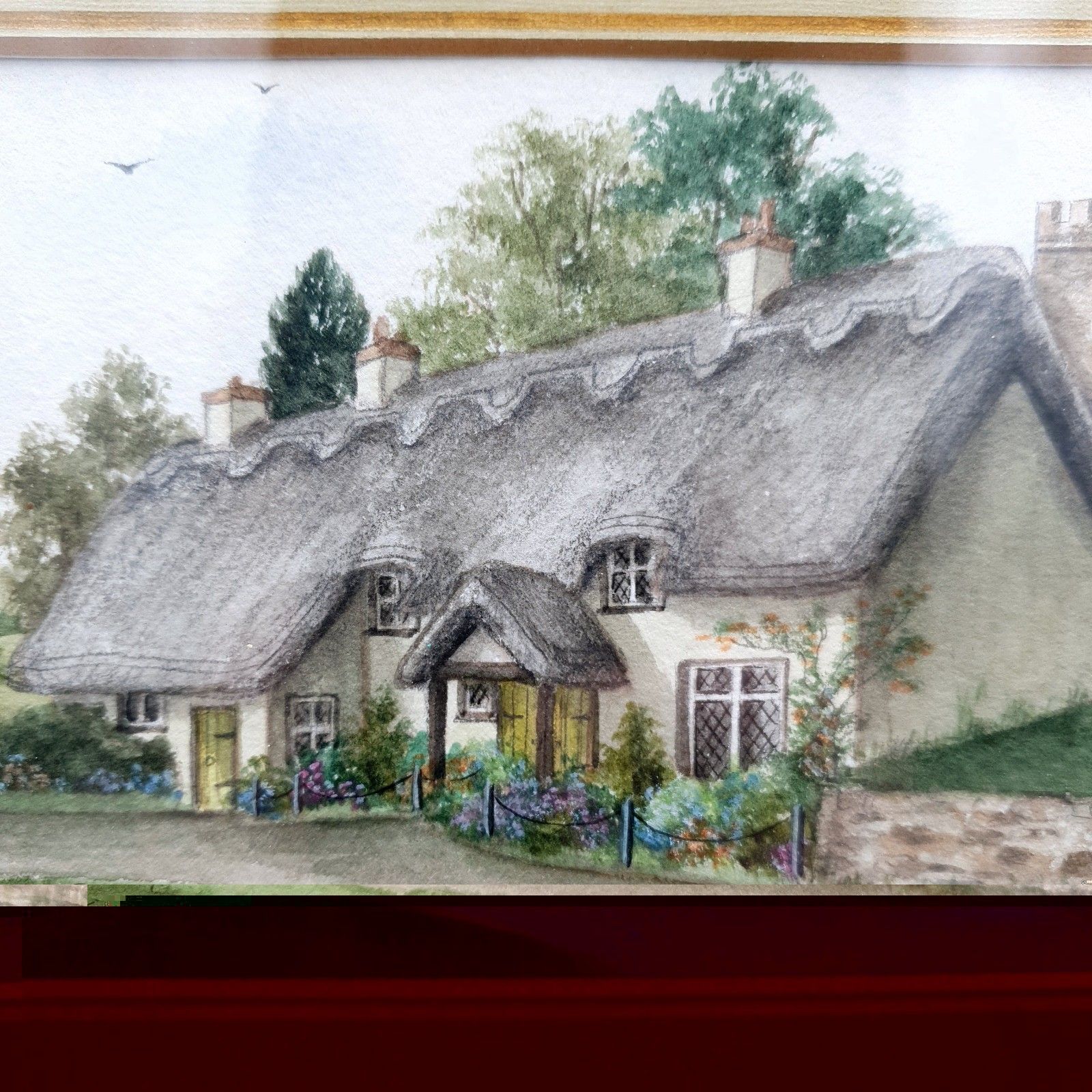 Pair Original Watercolour Paintings Andrea Thomas 1984 Thatched Cottages Devon photo 60.0