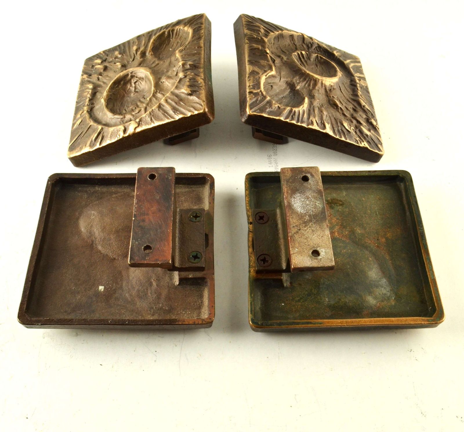 Double Pair Of Bronze Door Handles, Bel And Key Hole With Organic Relief photo vinterior