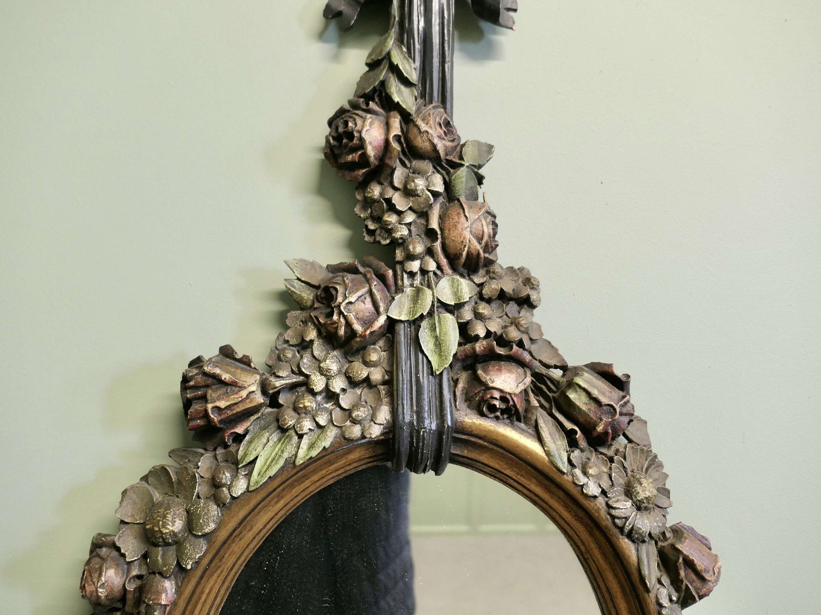 Superb Carved And Painted French Oval Mirror A Superb Piece Hand Carved photo 660.0