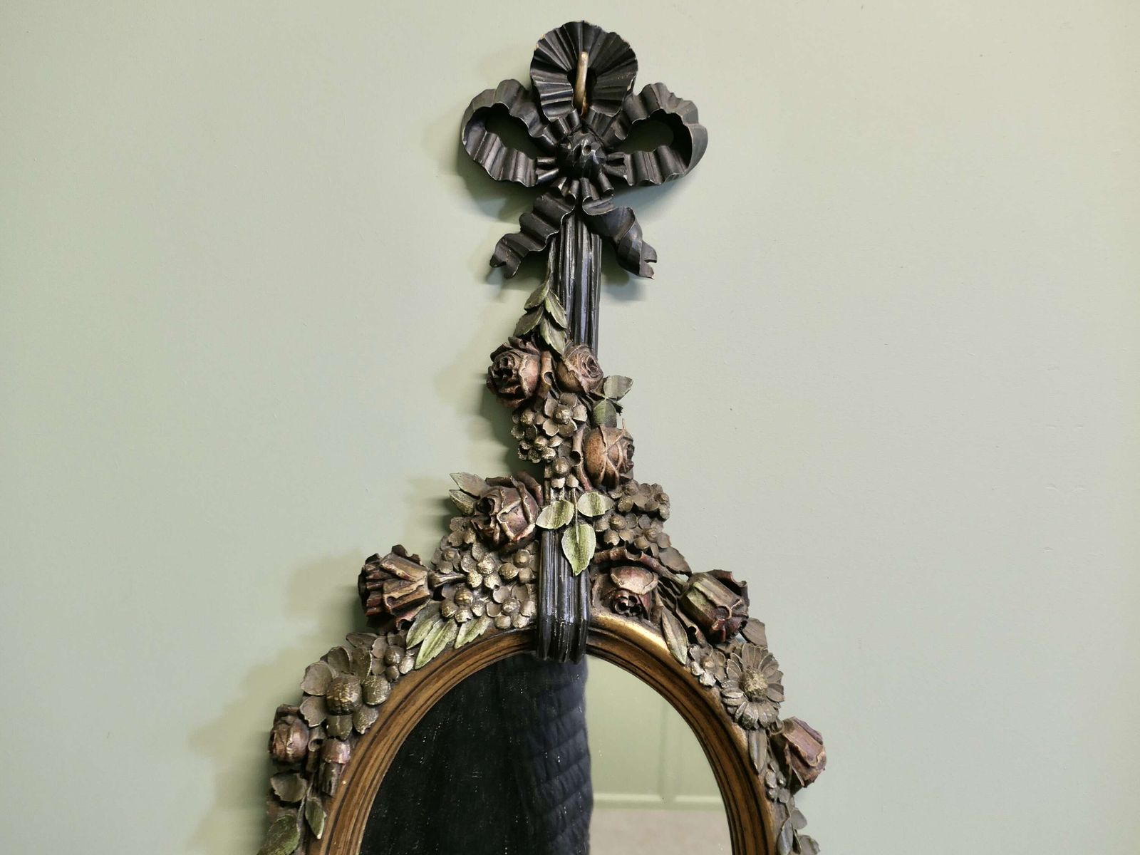 Superb Carved And Painted French Oval Mirror A Superb Piece Hand Carved photo vinterior