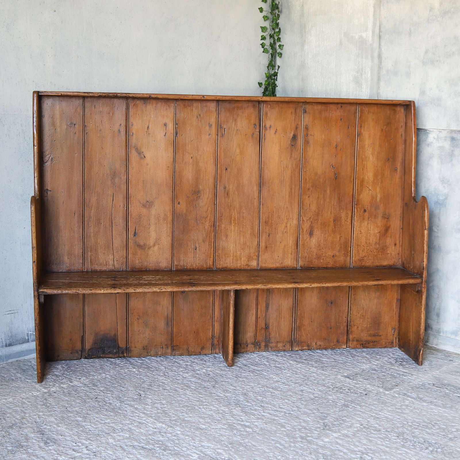 19th Century English Country Pine High‑Back Settle Bench With Honey Brown Patina photo furniture
