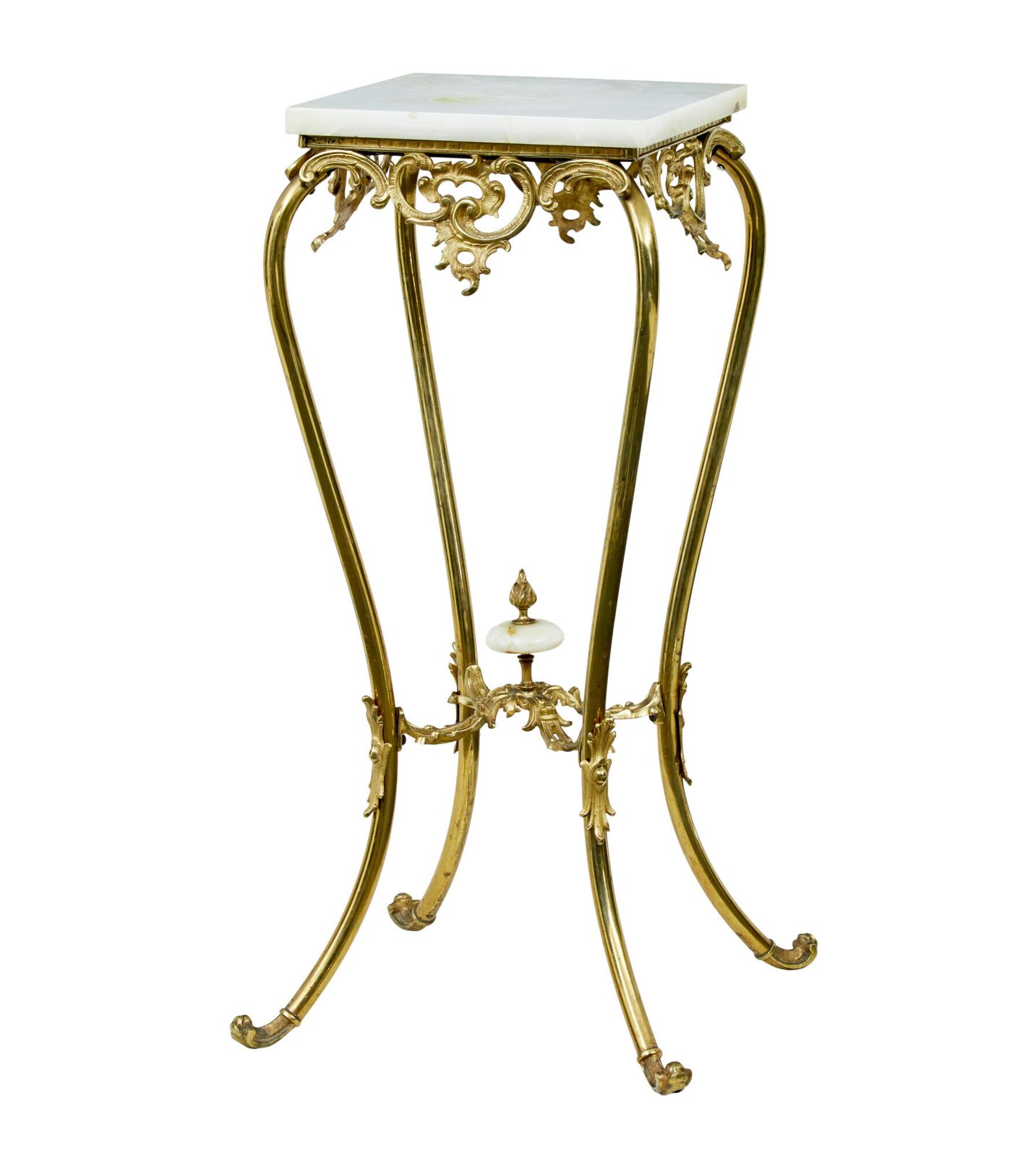 20th Century Chiseled Brass And Oynx Pedestal Table.