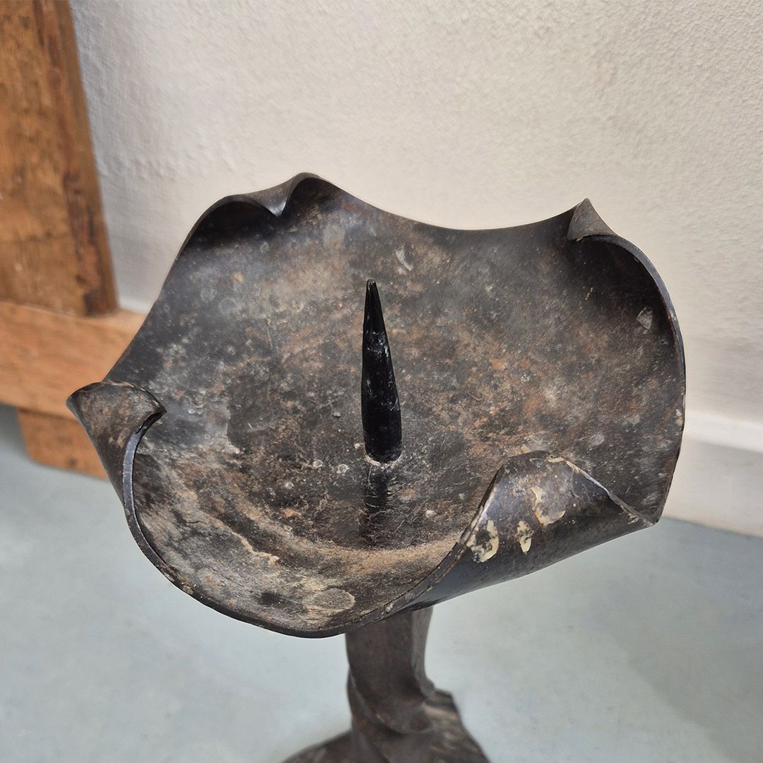 1970's Brutalist Candle Holder: Tall Metal Mid Century Hand Forged Artist Made Piece photo furniture