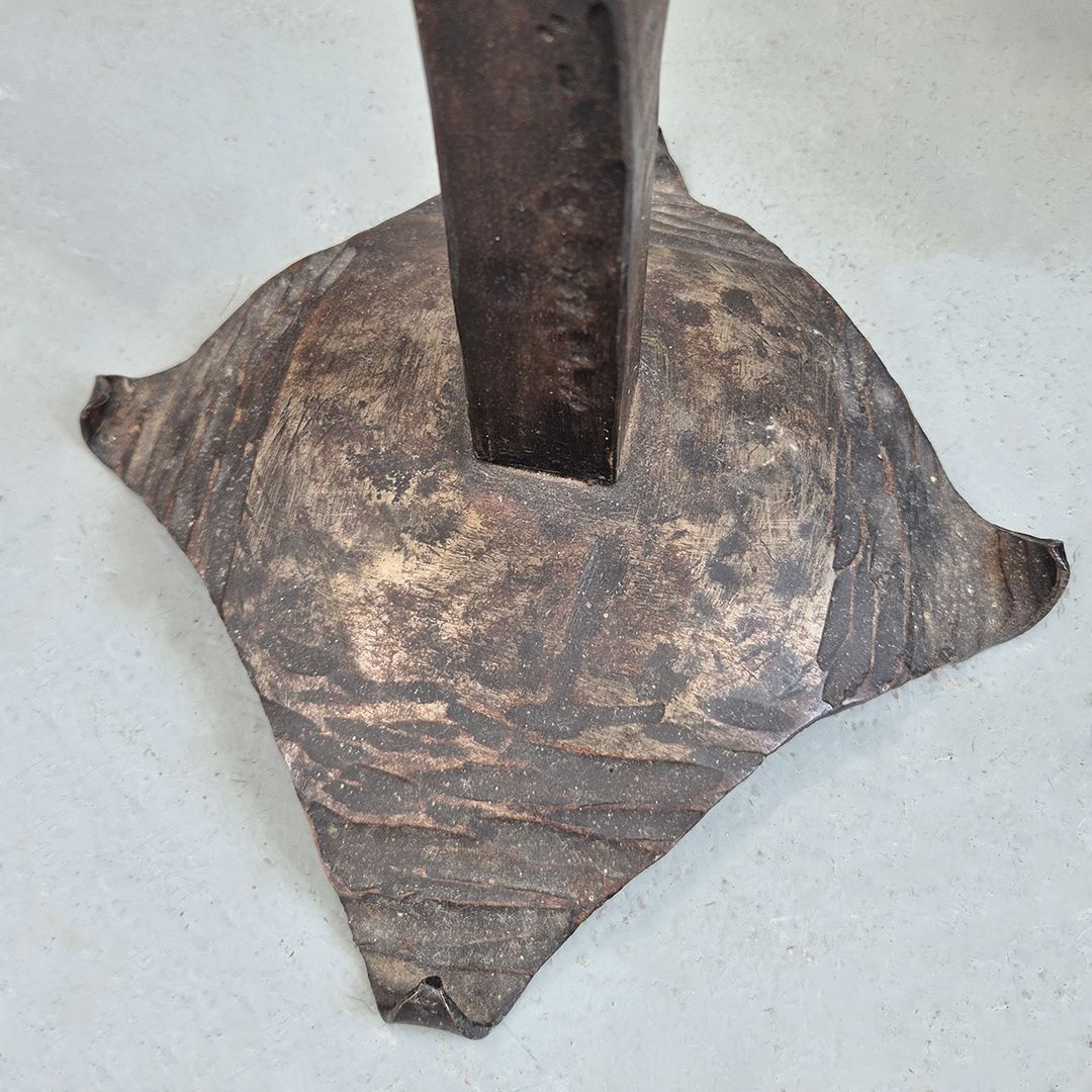 1970's Brutalist Candle Holder: Tall Metal Mid Century Hand Forged Artist Made Piece photo Home Decor