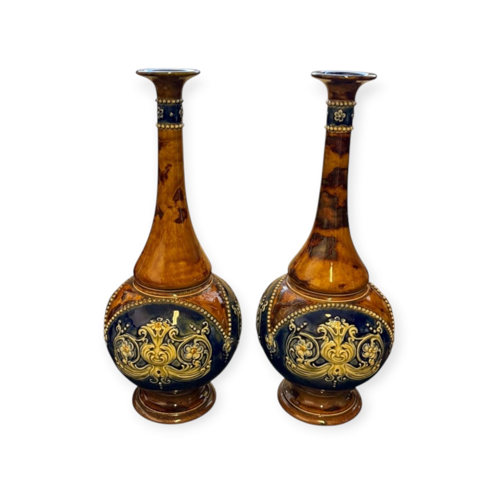 Royal Doulton Lambeth Stoneware Vases (Pair) England | C.1890–1910 photo for sale